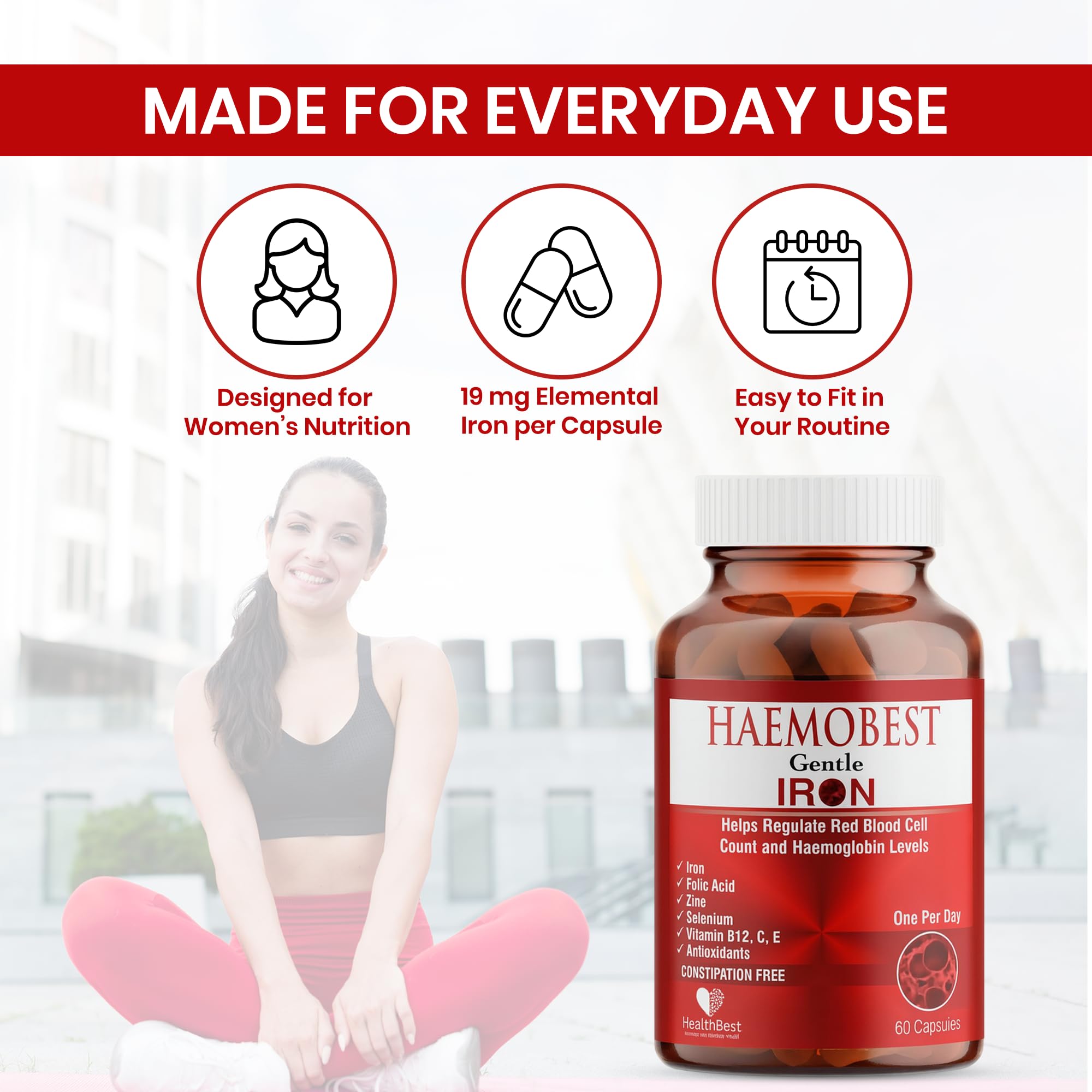 HealthBest Iron Supplement opened bottle with capsules