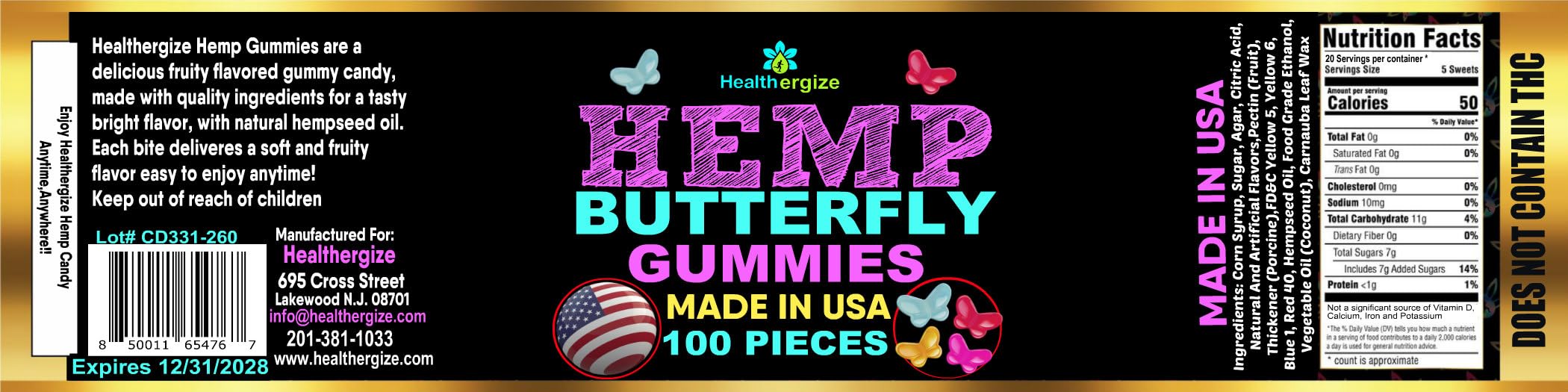 Healthergize Hemp Butterflies Gummies packaging details