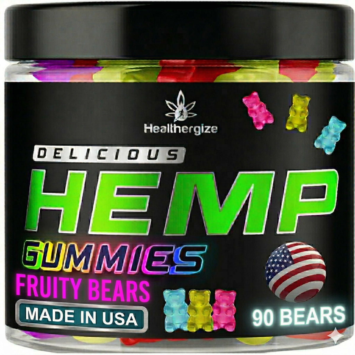 Healthergize Hemp Edibles Sleep Gummies front view with fruity flavours