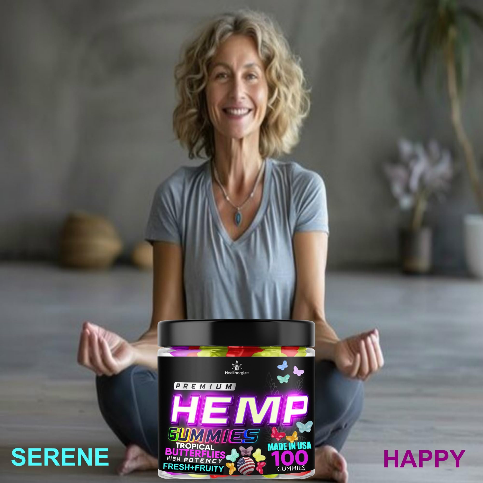 Healthergize Hemp Edibles Sleep Gummies on a wooden table