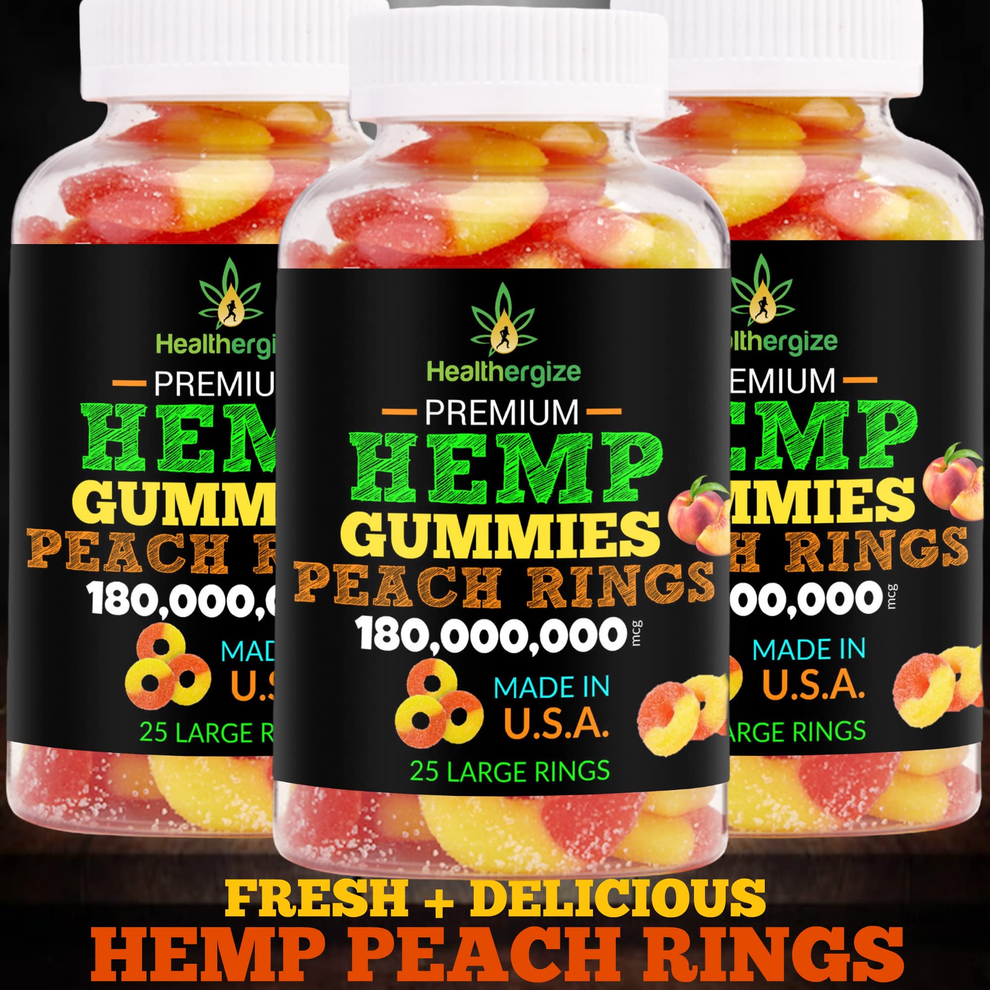 Healthergize Hemp Gummies 3-Pack displayed on a table