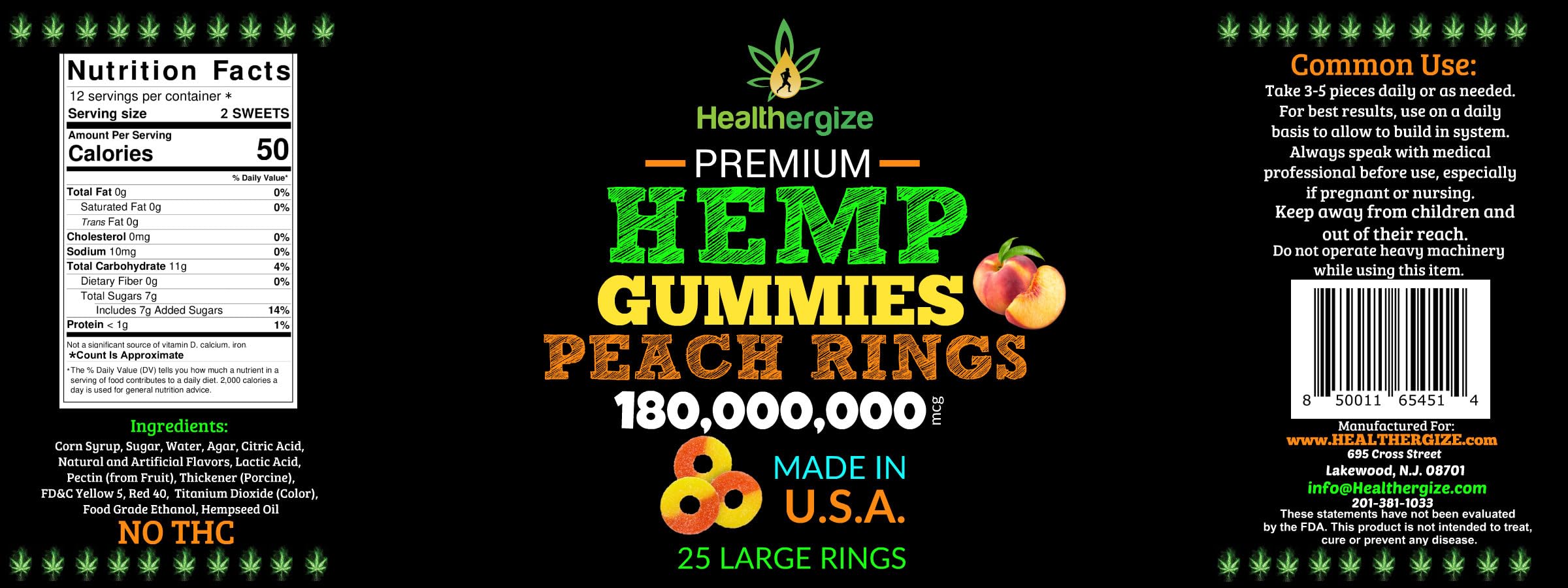 Healthergize Hemp Gummies 3-Pack with fresh peaches