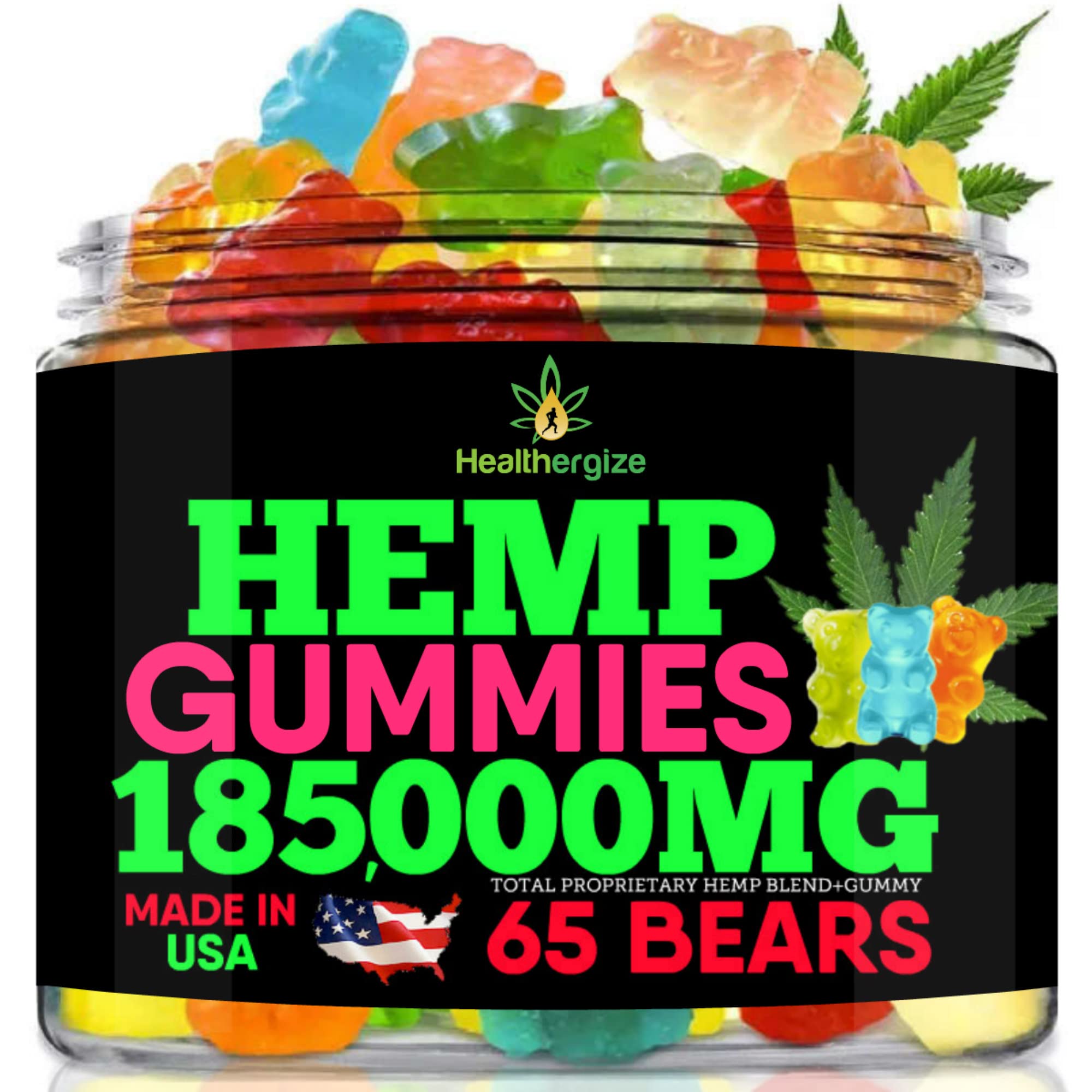 Healthergize Hemp Gummies 308g front view with packaging