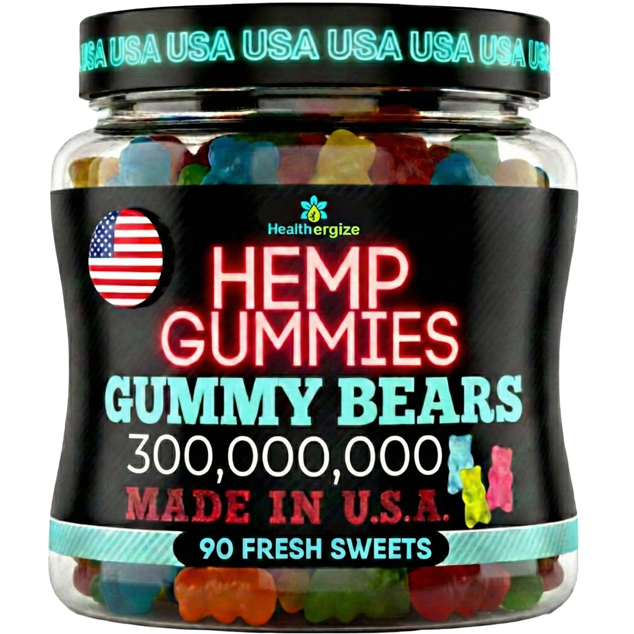 Healthergize Hemp Gummies 90 count bottle front view