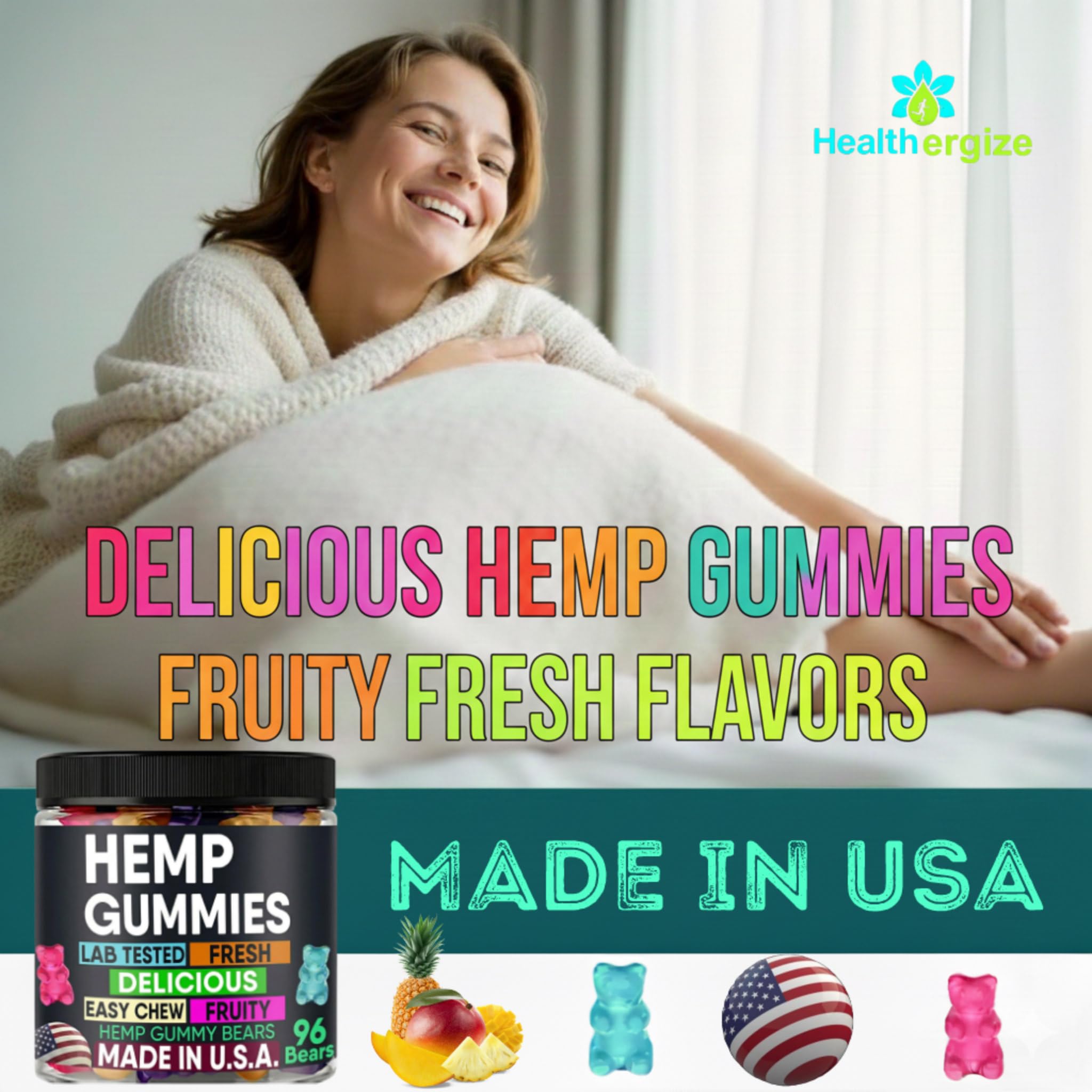 Healthergize Hemp Gummies assortment in a bowl