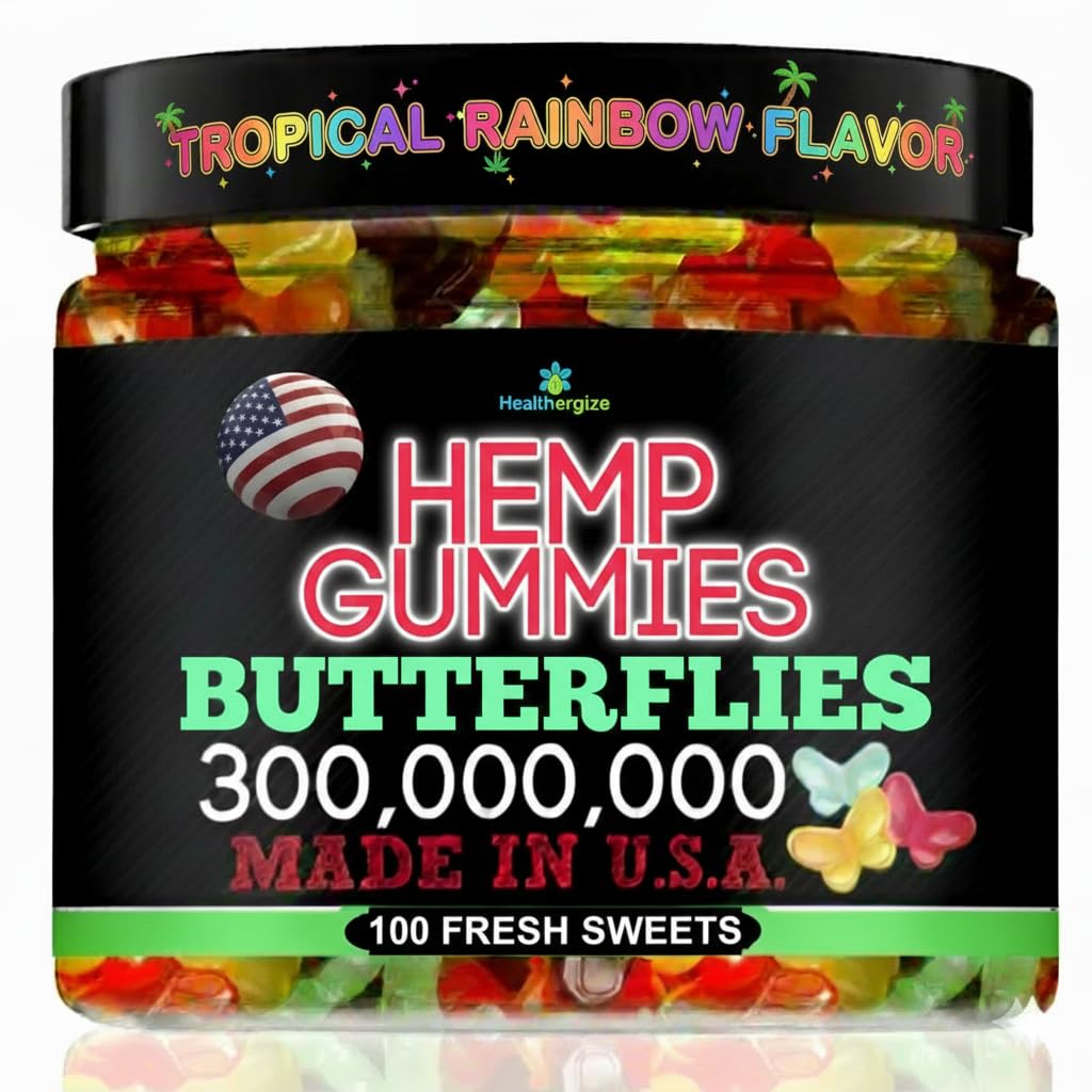 Healthergize Hemp Gummies bottle front view with 100 gummies
