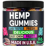 Healthergize Hemp Gummies bottle front view with assorted fruity flavours