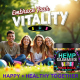 Healthergize Hemp Gummies displayed on a wooden table