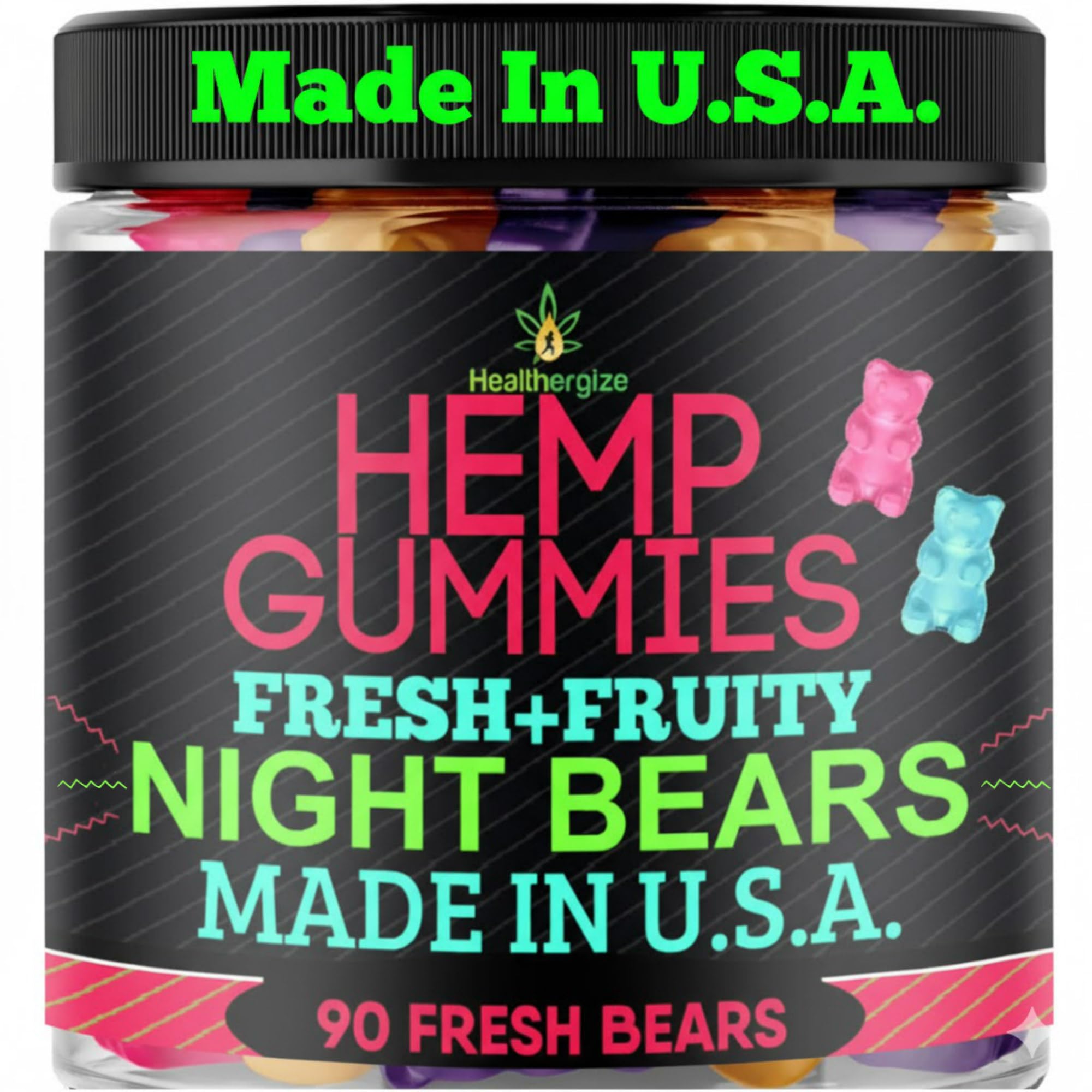 Healthergize Hemp Gummies for Sleep & Calm 90 count front view