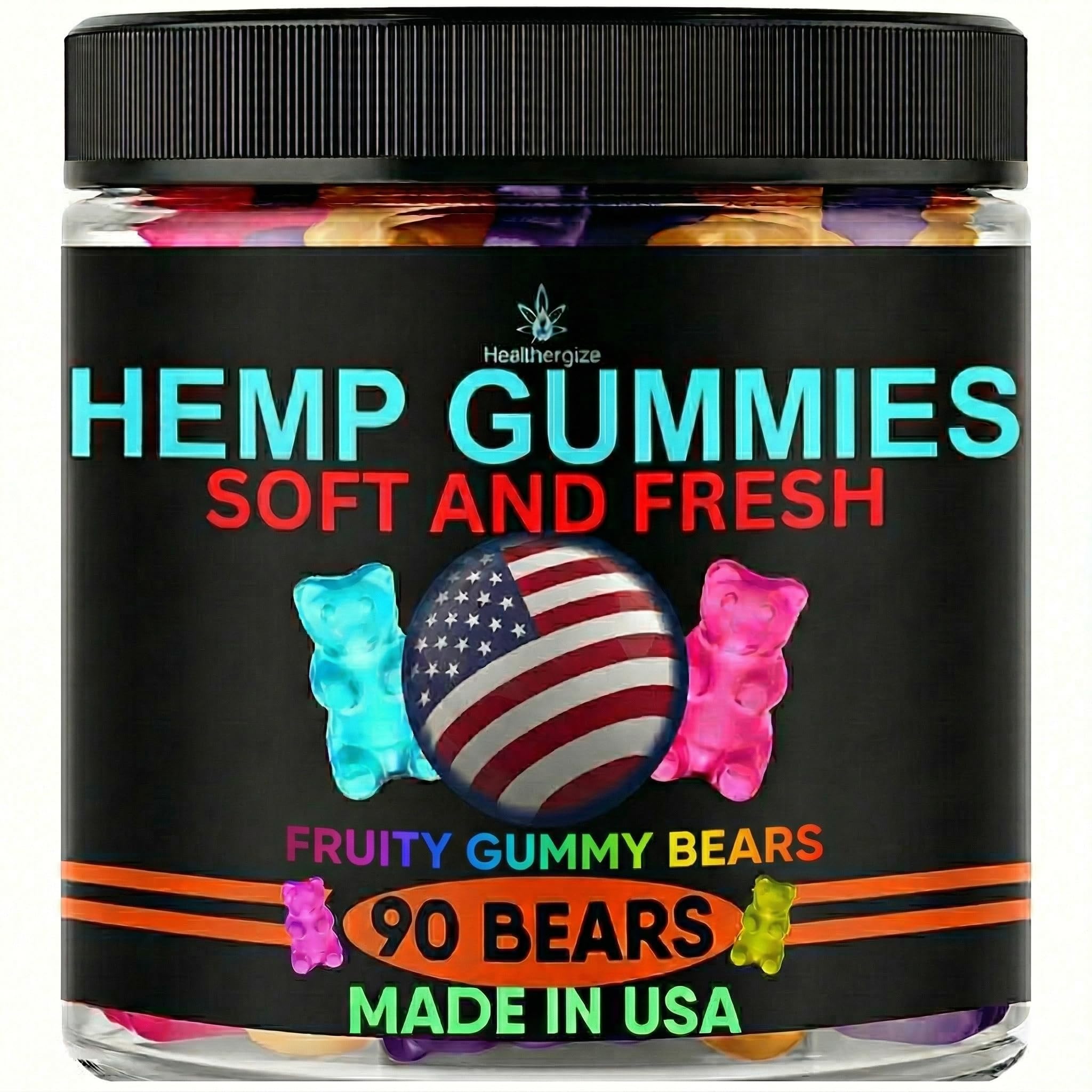 Healthergize Hemp Gummies for Sleep front view with assorted flavours