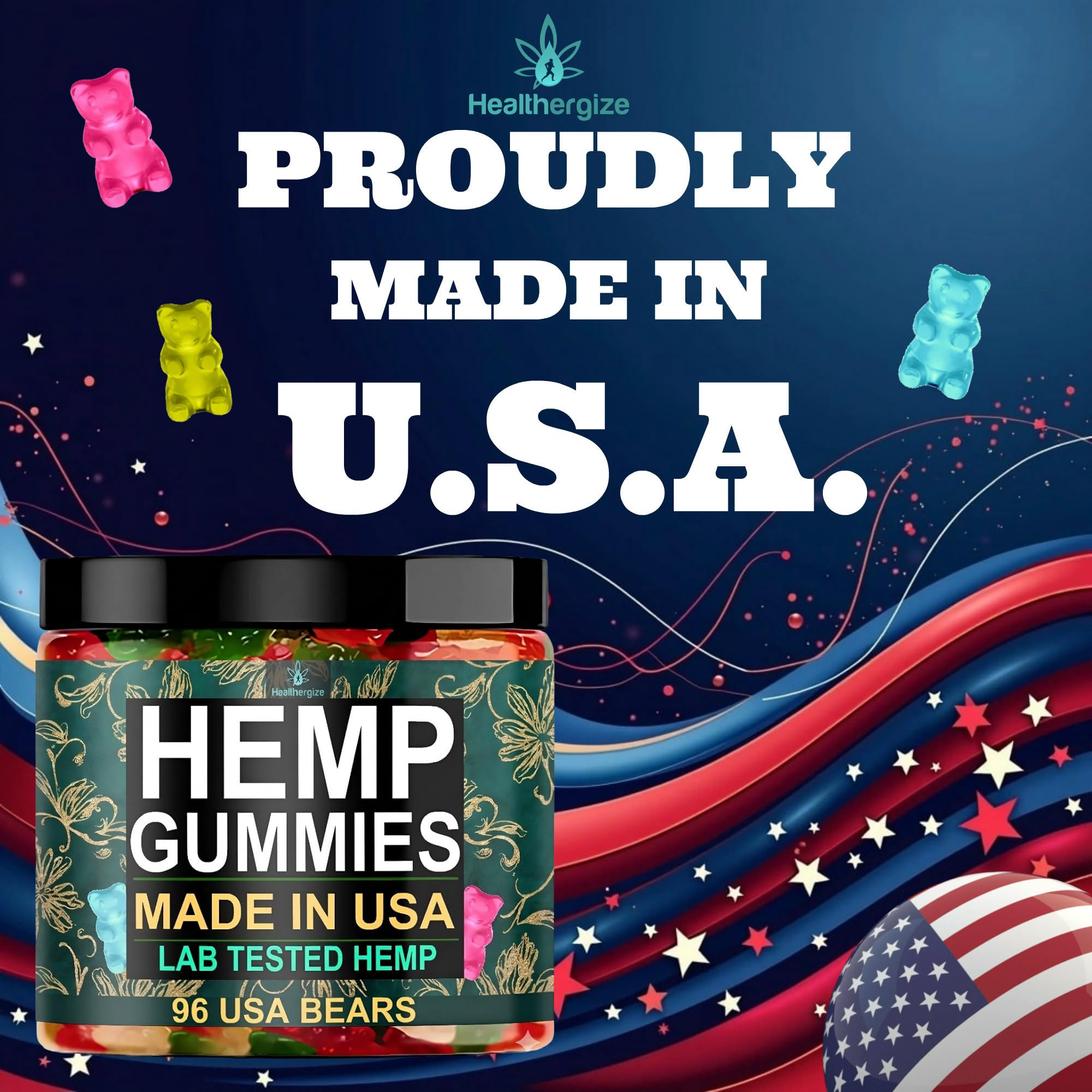 Healthergize Hemp Gummies for Sleep jar with gummies scattered