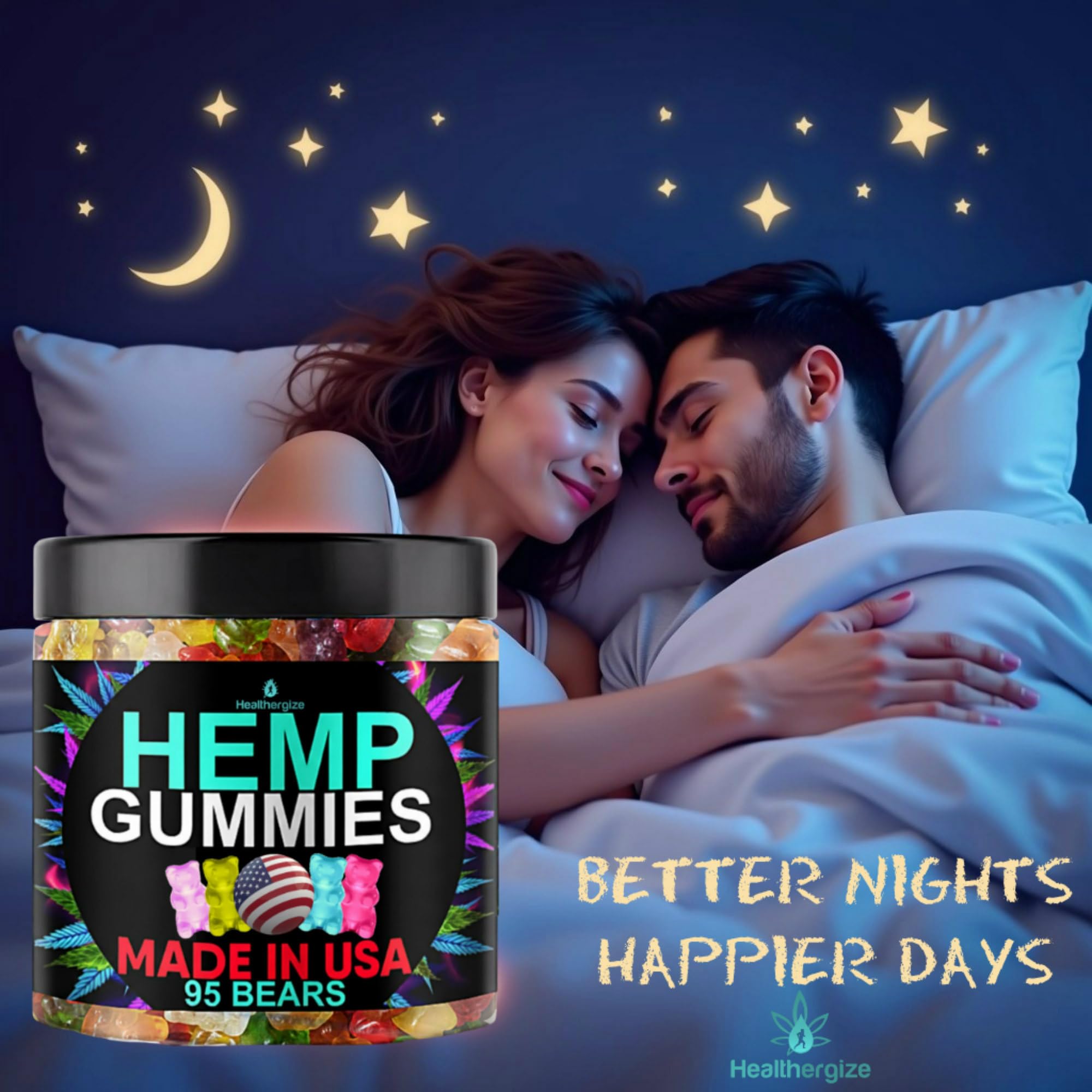 Healthergize Hemp Gummies for Sleep jar with wide mouth