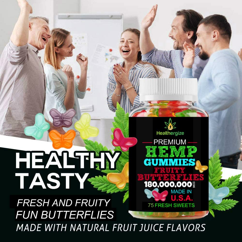 Healthergize Hemp Gummies in a bowl for easy access