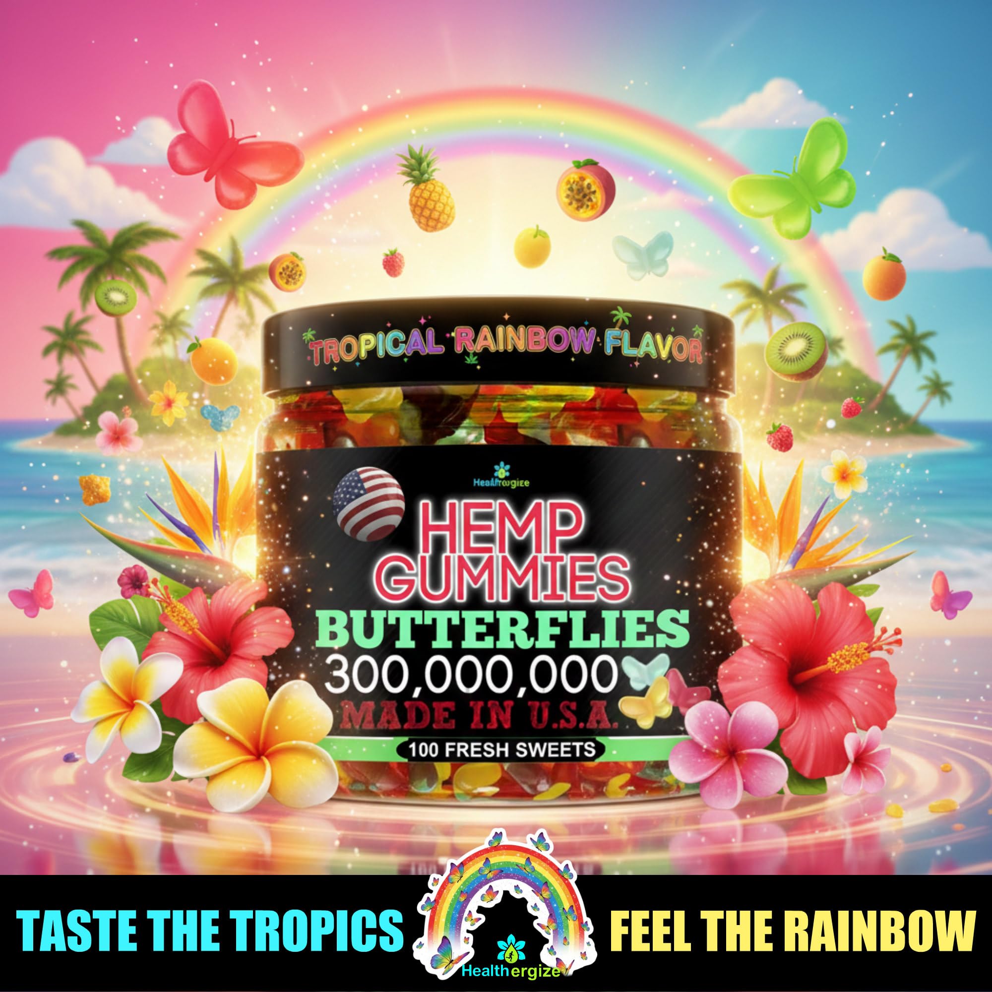 Healthergize Hemp Gummies in a bowl with assorted flavours