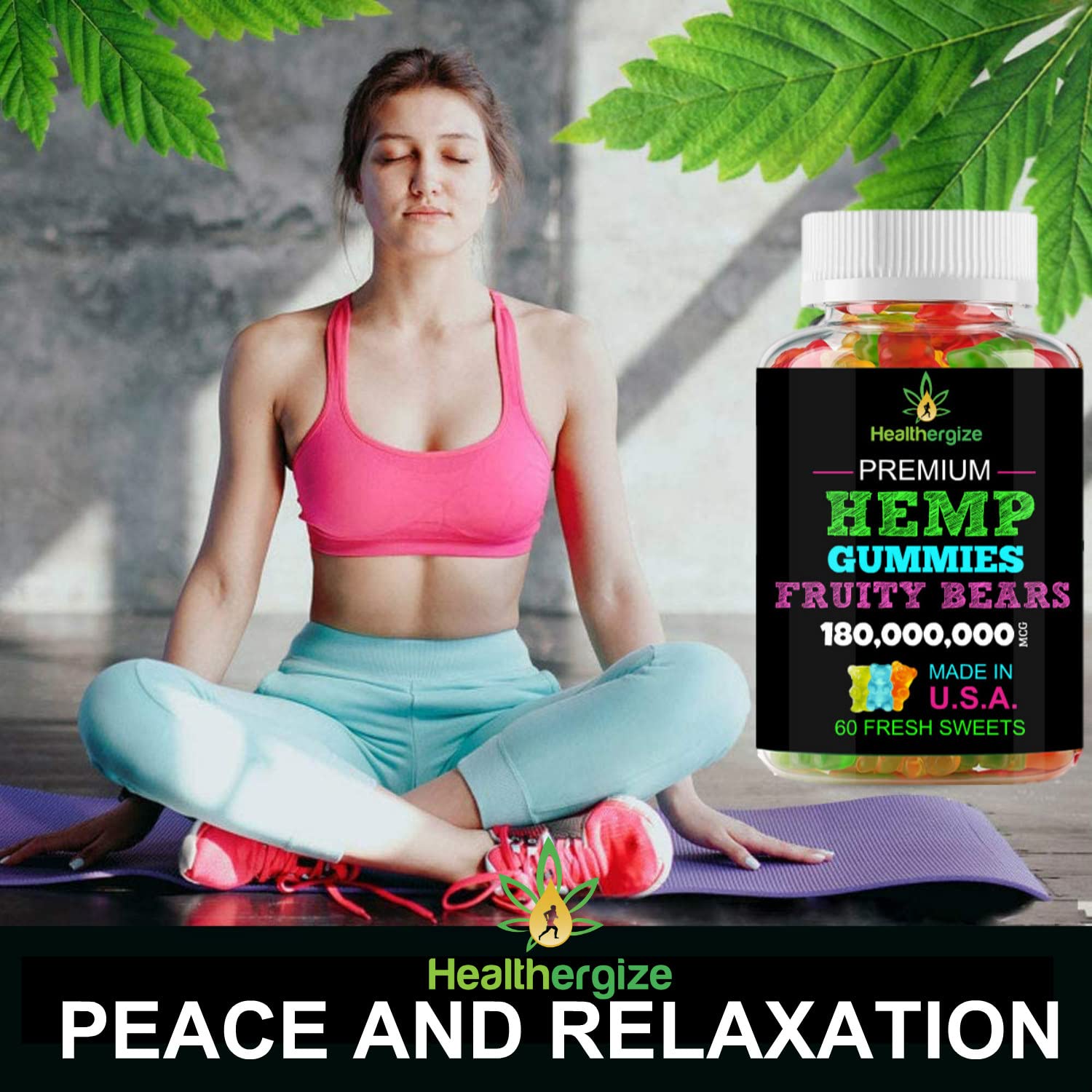 Healthergize Hemp Gummies on a wooden table
