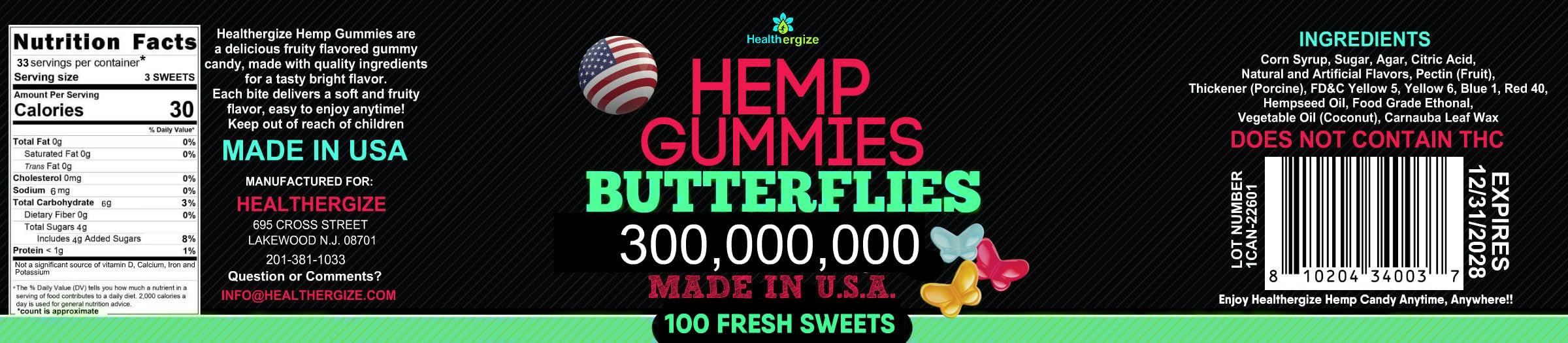 Healthergize Hemp Gummies packaging with flavour list