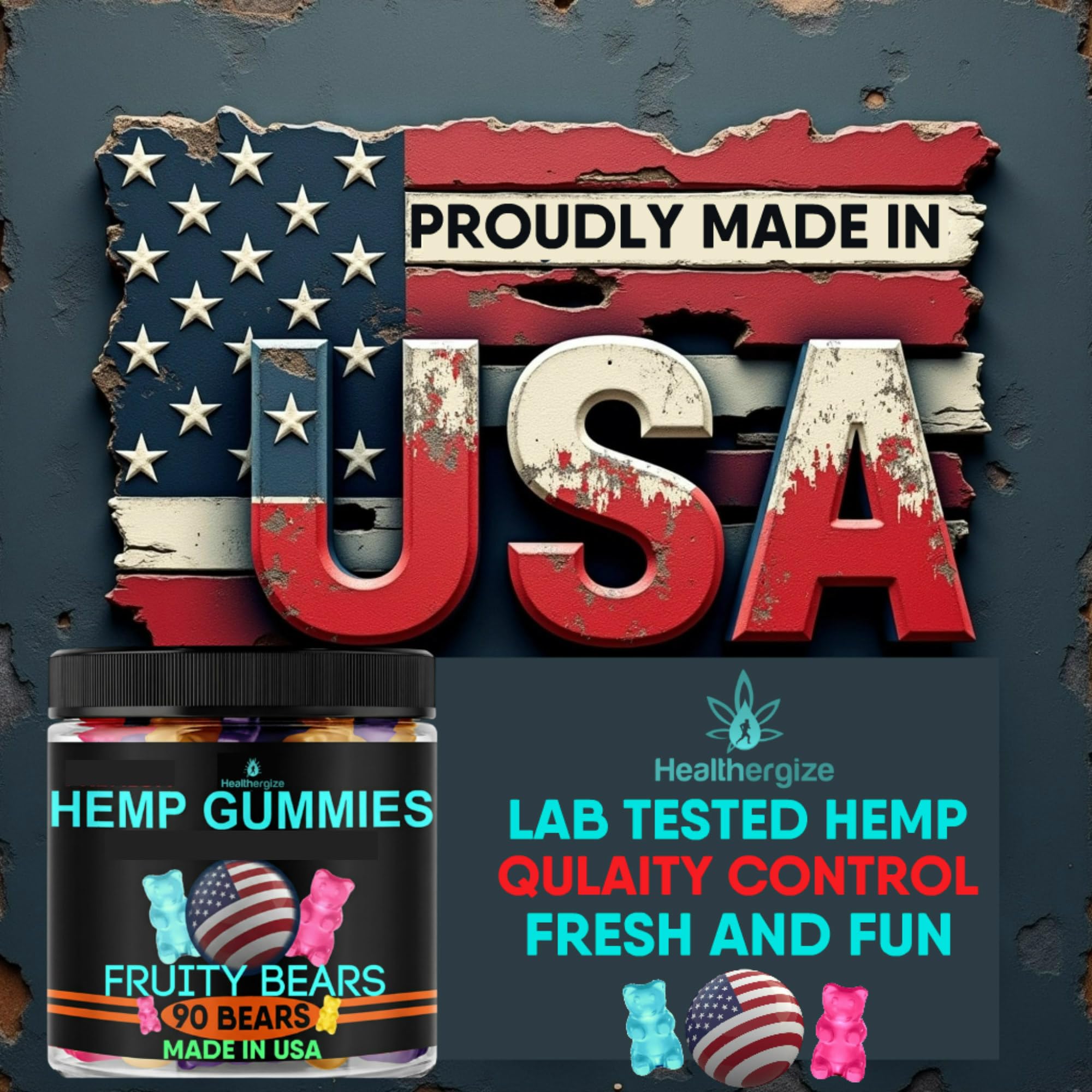 Healthergize Hemp Gummies packaging with nutritional information