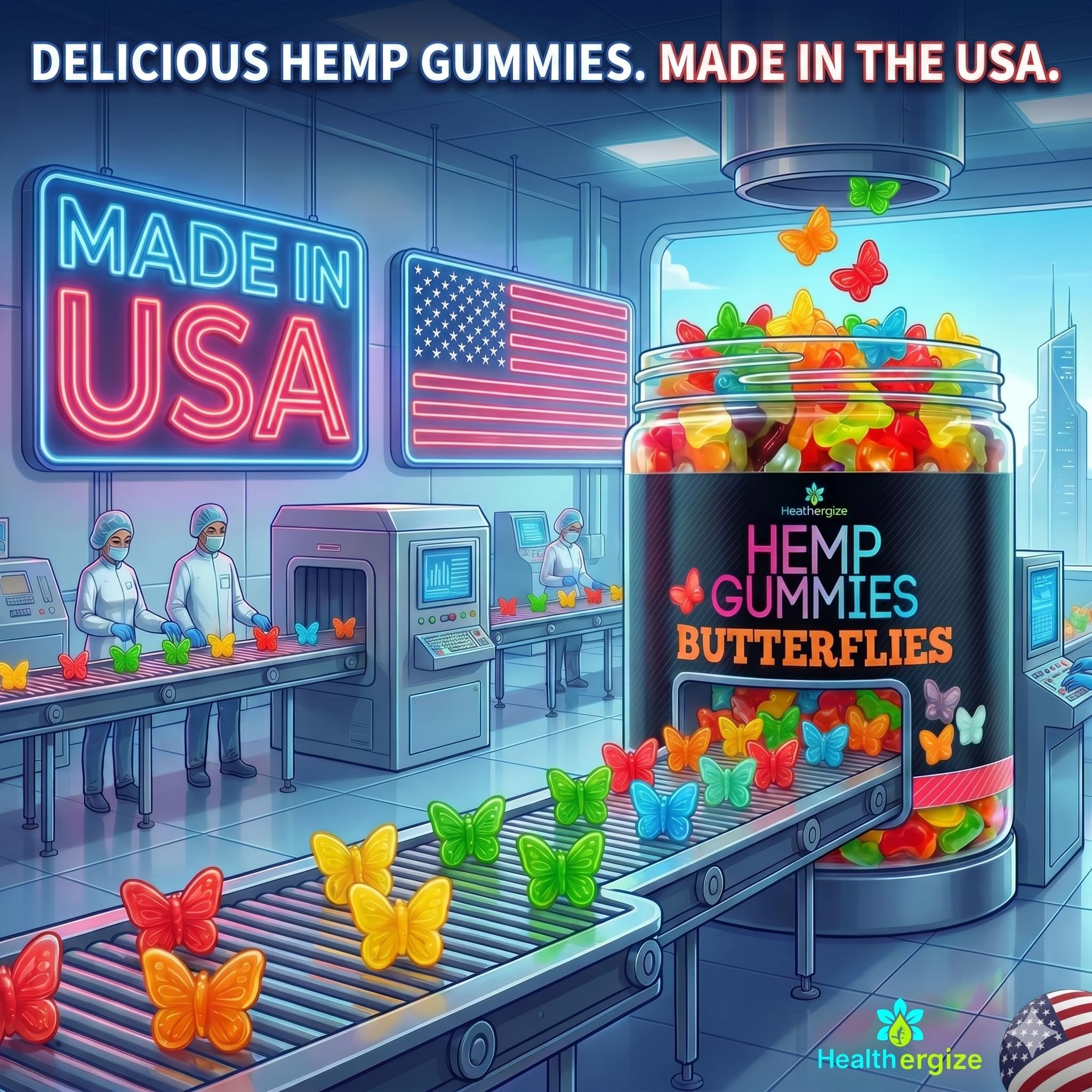 Healthergize Hemp Gummies showing Blue Raspberry and Lime Spritz flavours