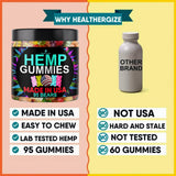 Healthergize Hemp Gummies showing Blue Raspberry and Peach flavours
