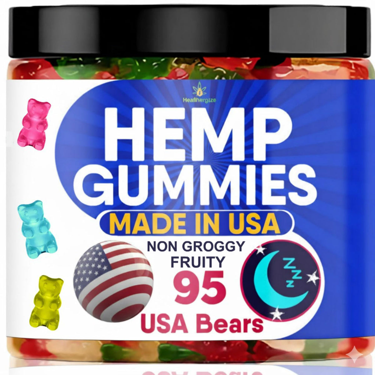 Healthergize Hemp Oil Gummies front view with packaging