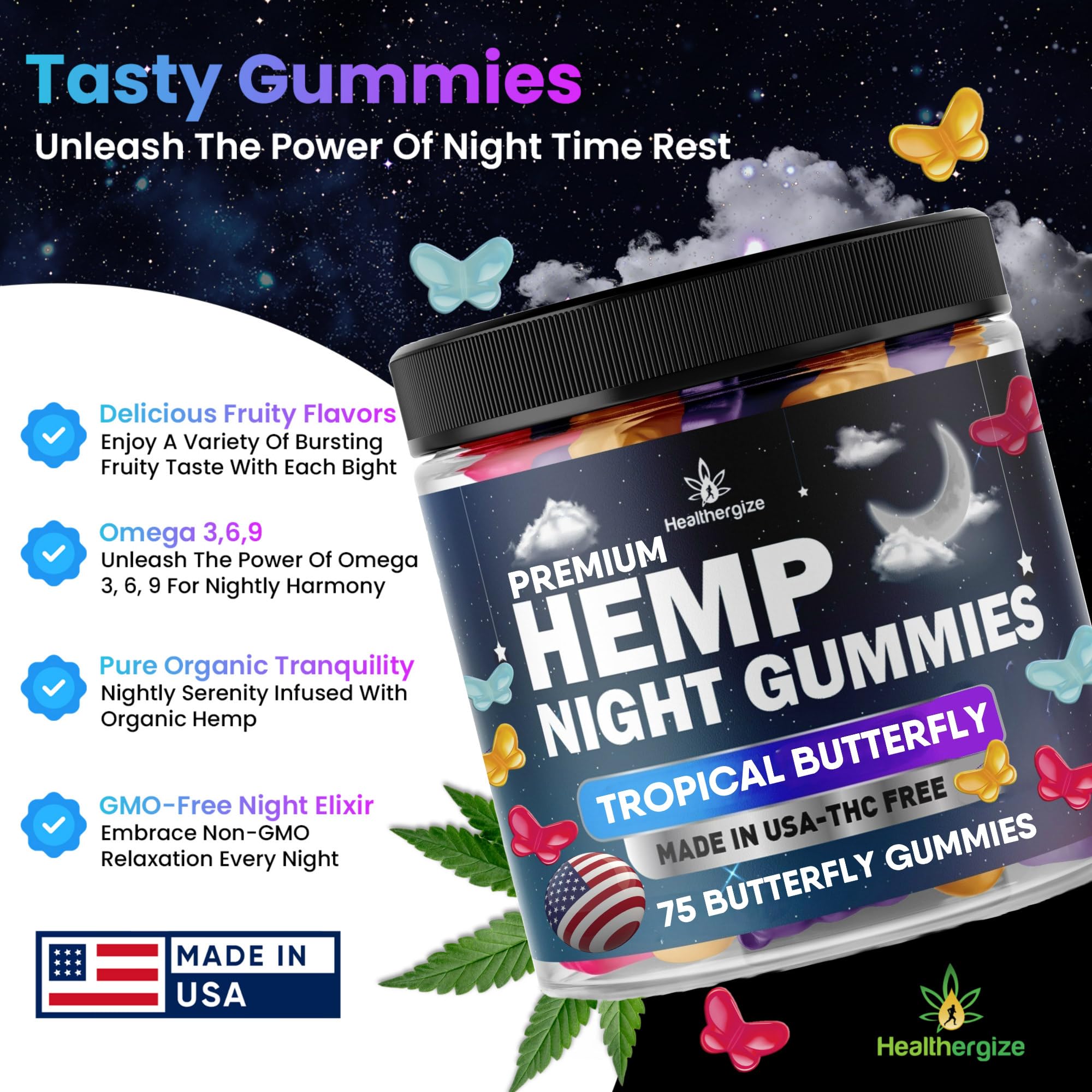 Healthergize Hemp Oil Gummies on a wooden table