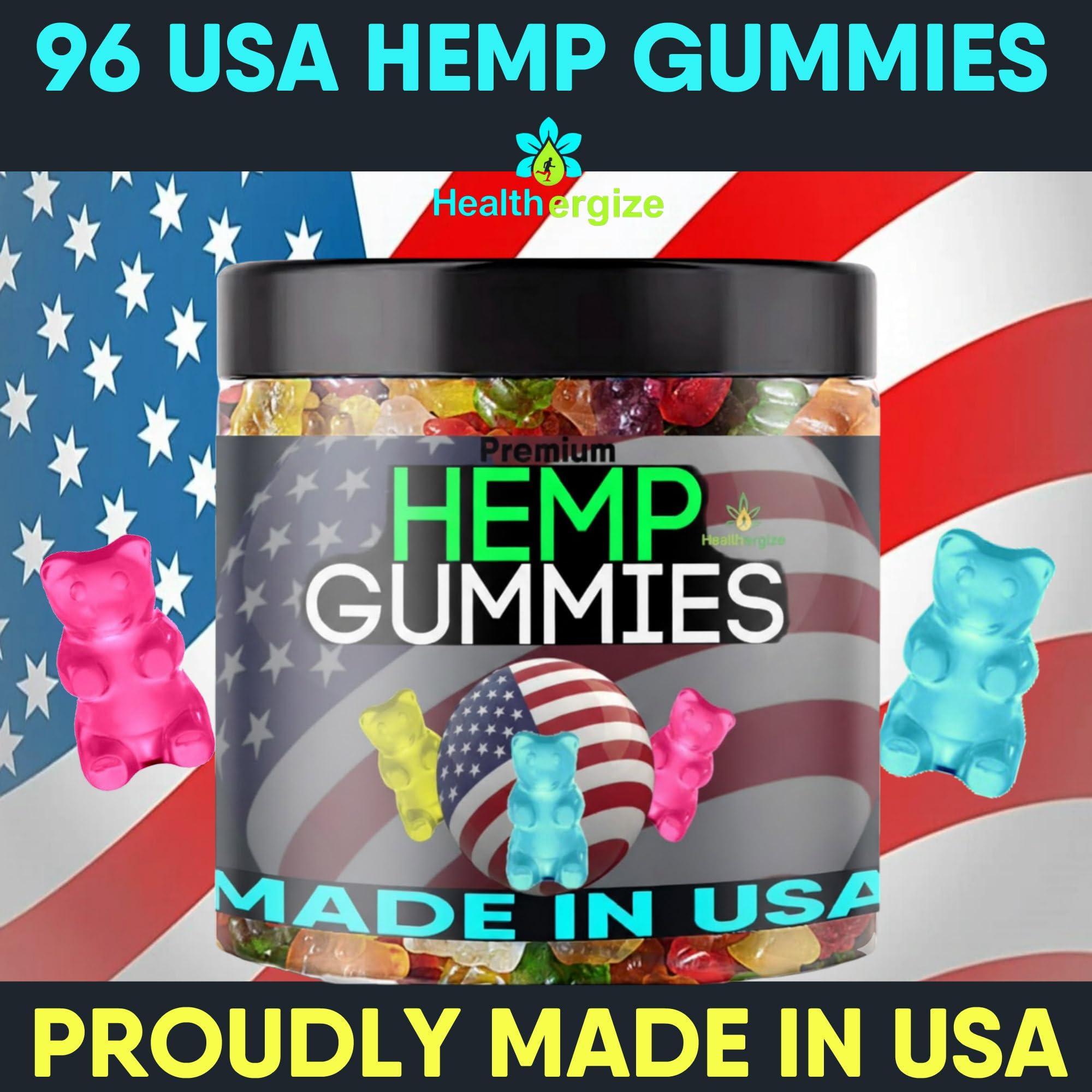 Healthergize Hemp Oil Gummies with fresh fruits for a vibrant display