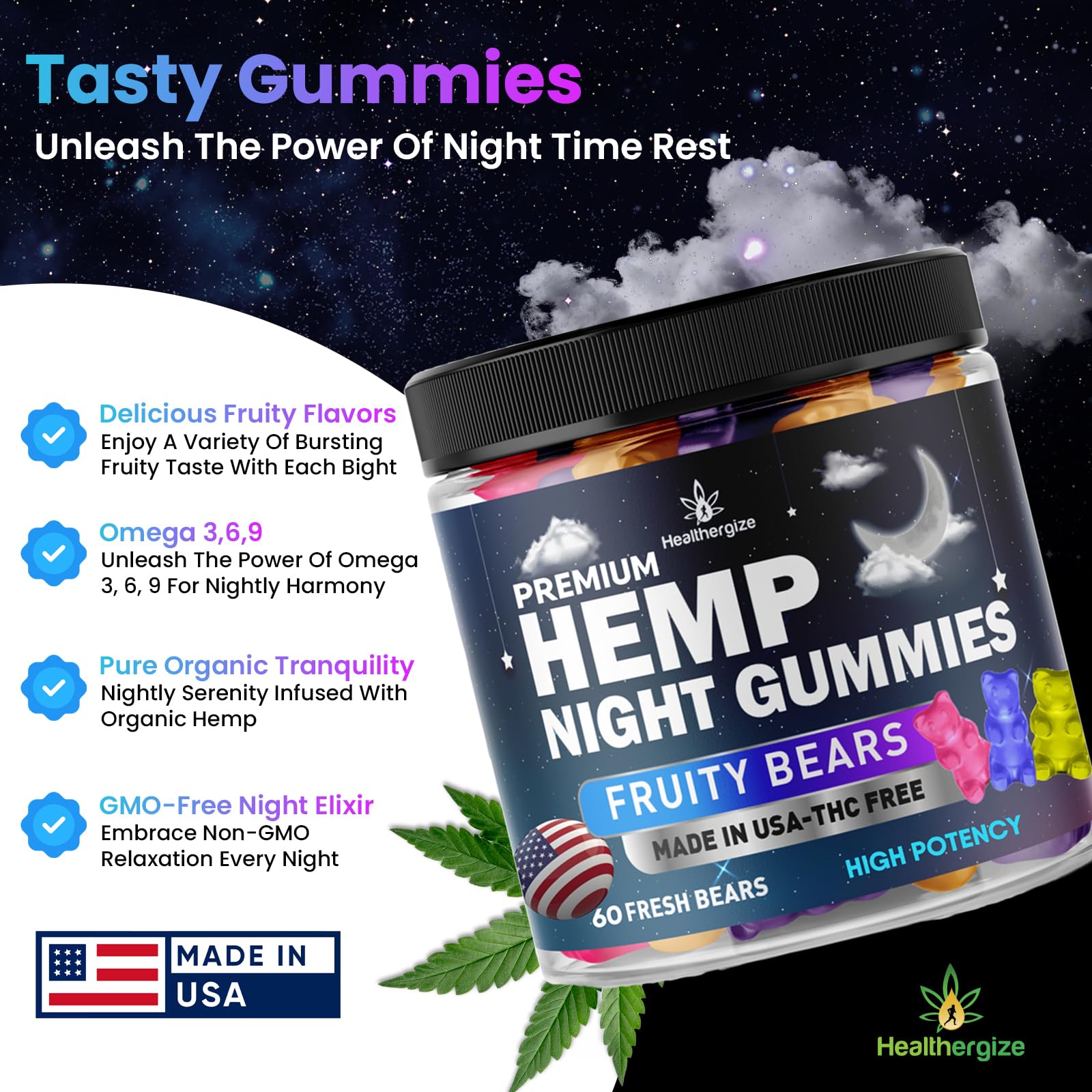 Healthergize Hempseed Oil Gummies lifestyle scene with gummies