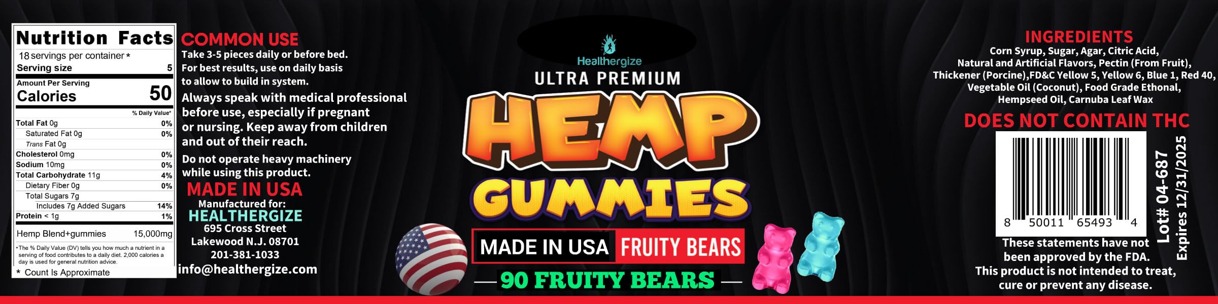 Healthergize Hempseed Oil Gummies on a table