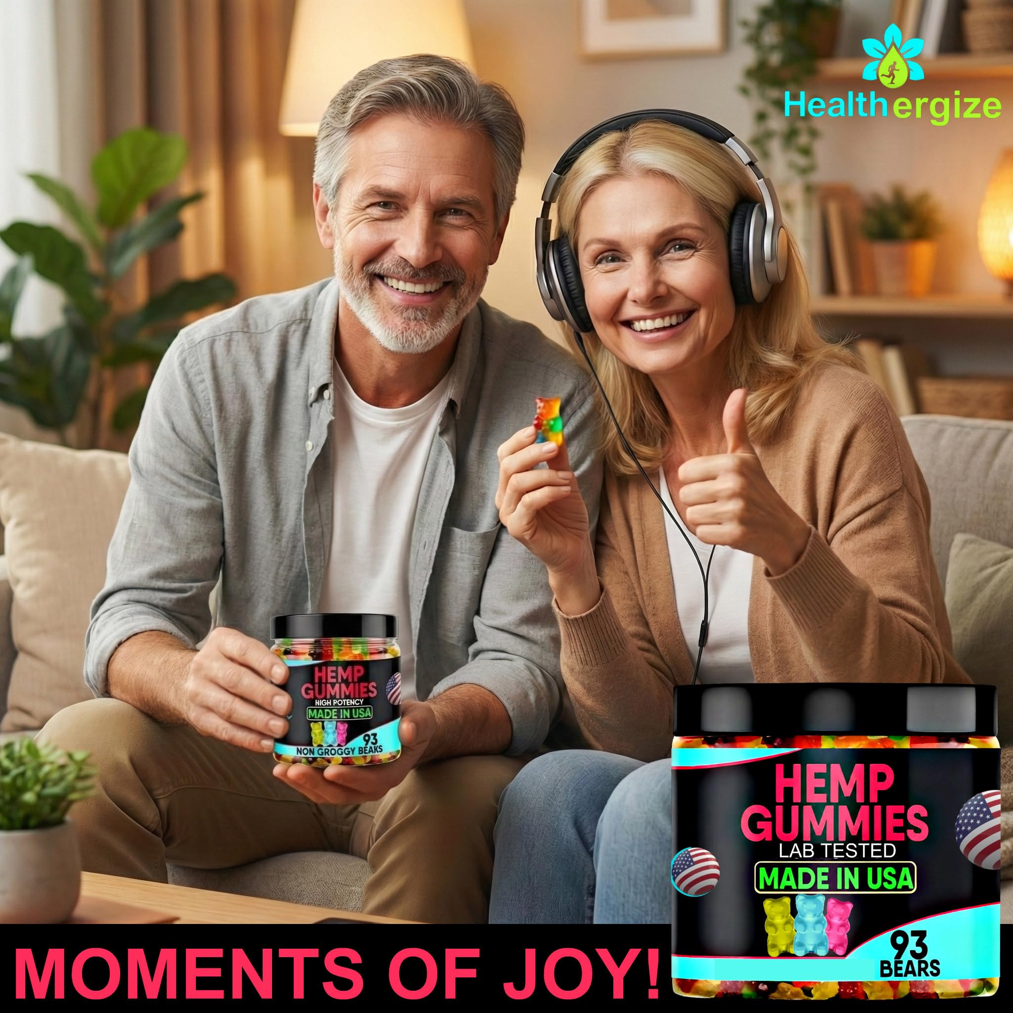 Healthergize Omega 3-6-9 Gummies lifestyle scene with fresh fruit