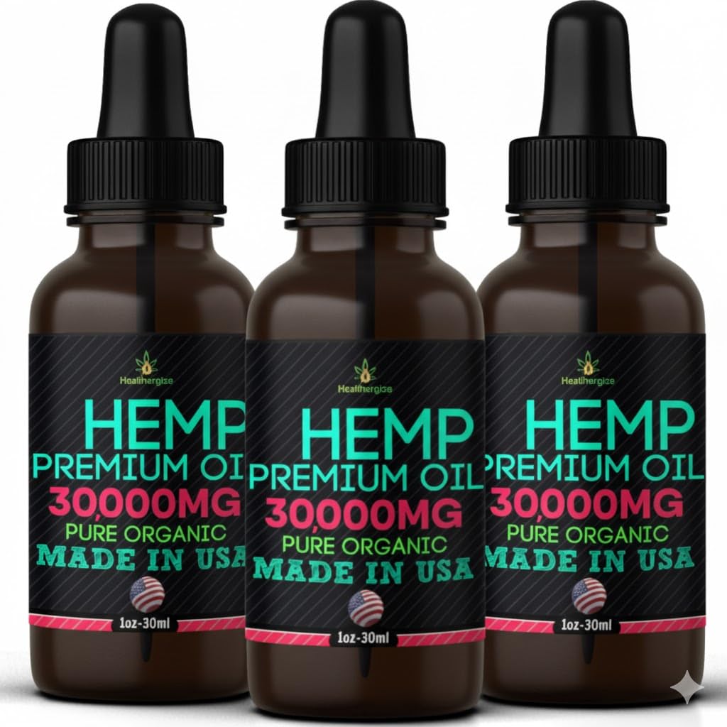 Healthergize Organic Hemp Seed Oil 3-pack front view