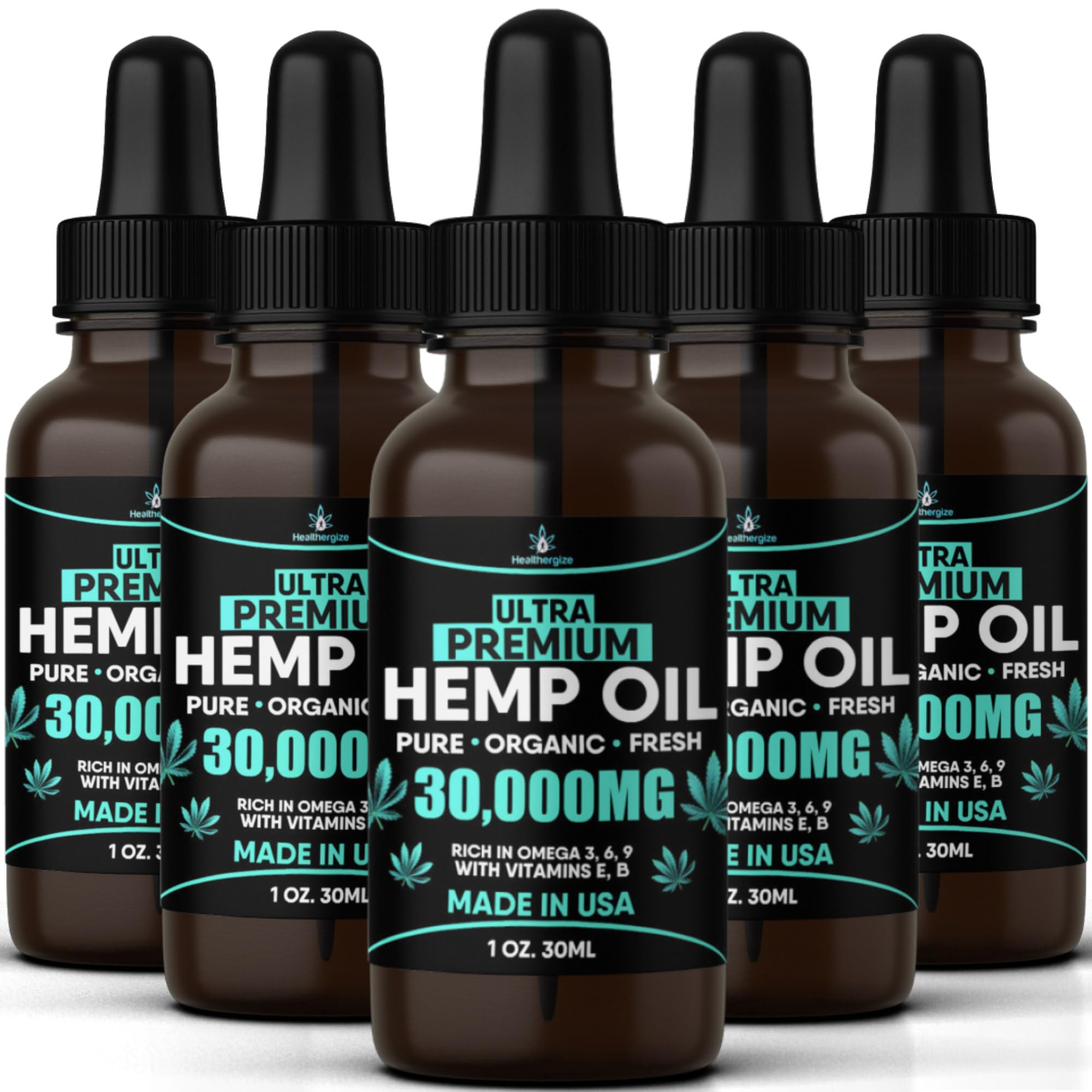 Healthergize Organic Hemp Seed Oil 5-Pack front view