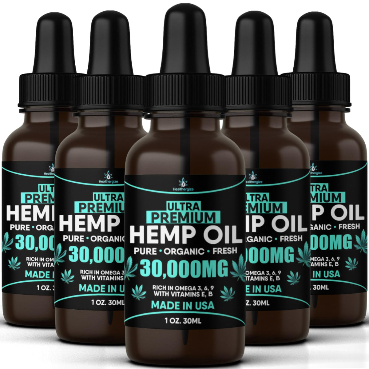Healthergize Organic Hemp Seed Oil 5-Pack front view