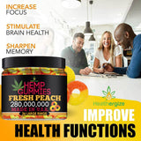 Healthergize Peach Hemp Gummies displayed on a wooden table