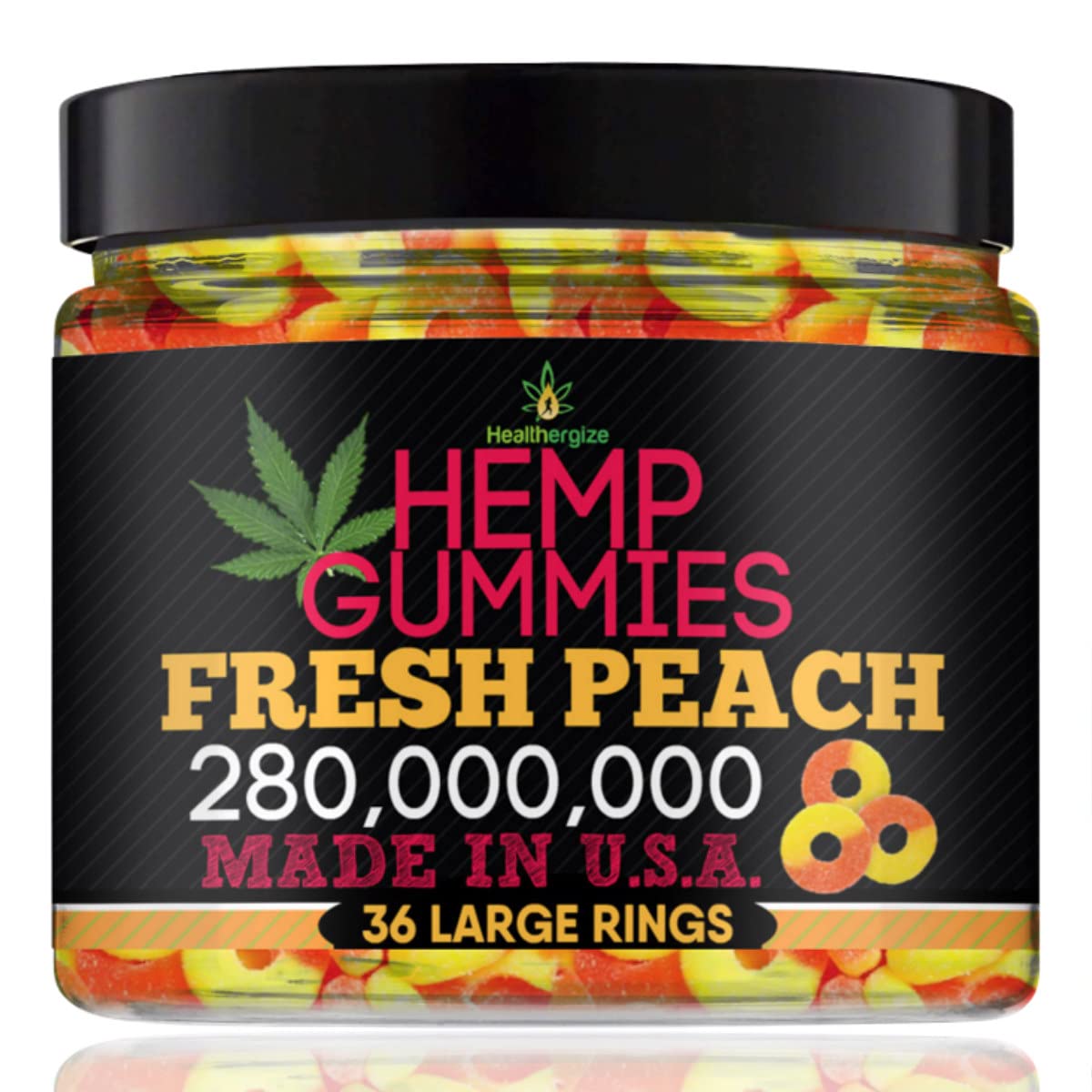 Healthergize Peach Hemp Gummies front view packaging