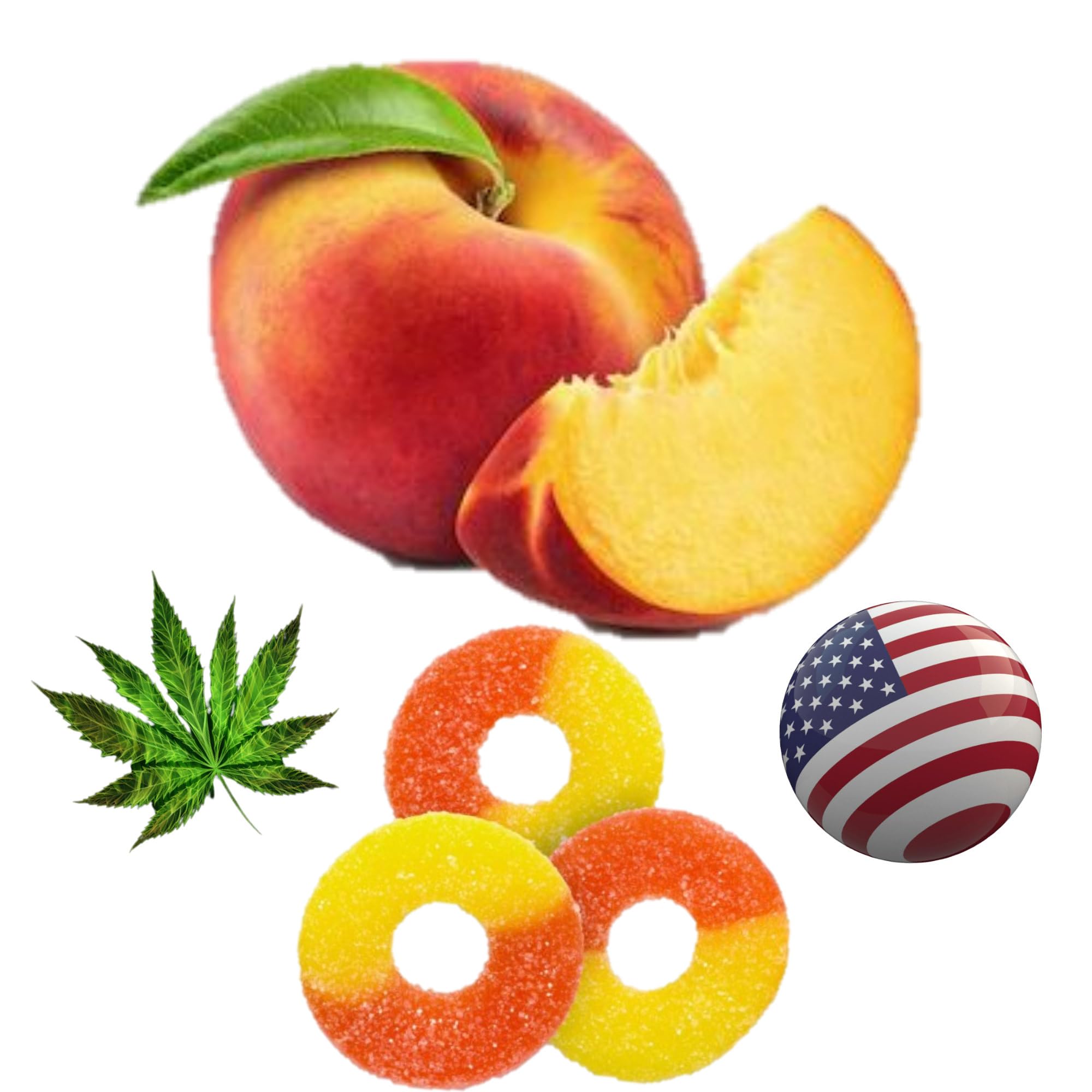 Healthergize Peach Hemp Gummies with a measuring spoon for serving size