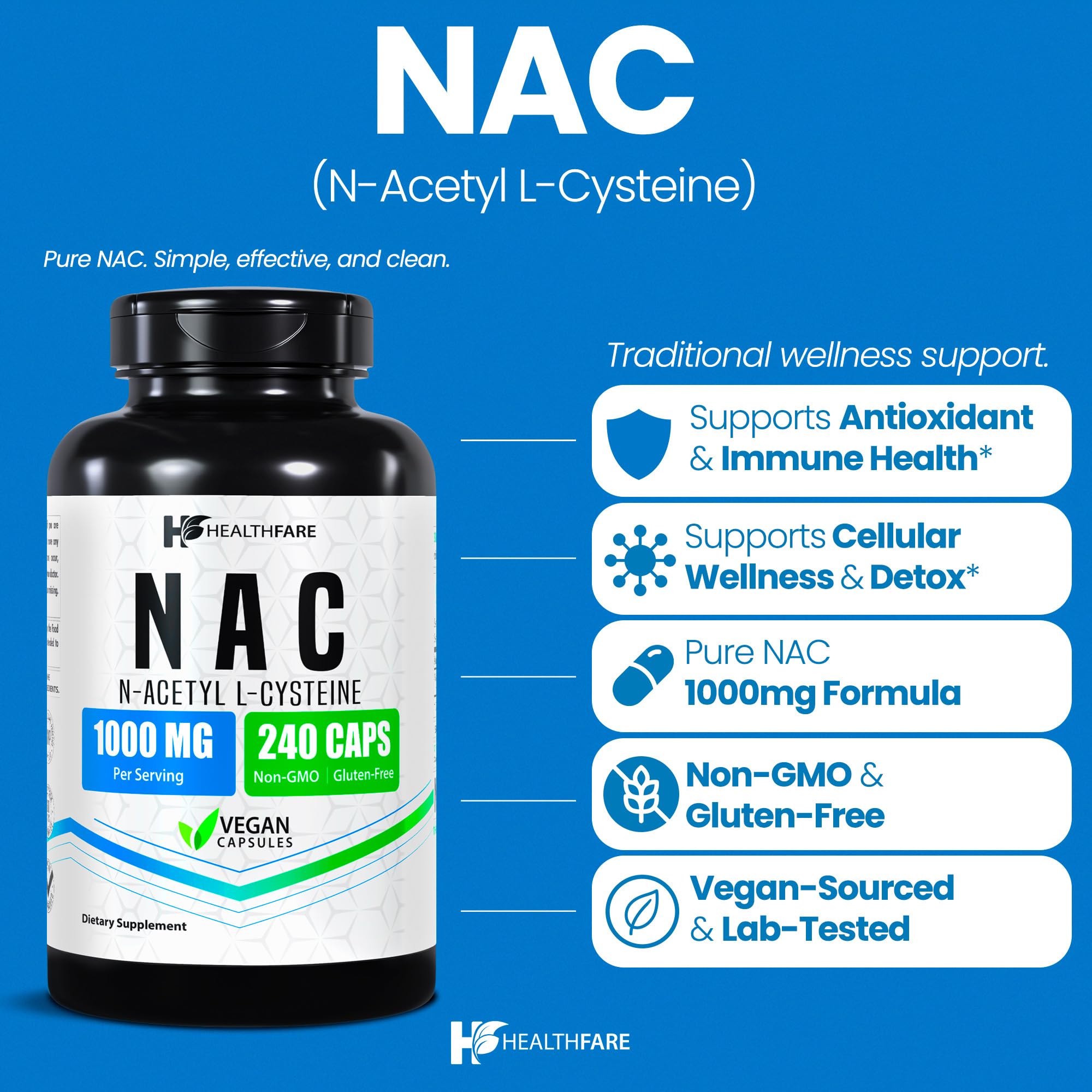 Healthfare Acetyl-L-Carnitine 1000mg capsule bottle side view