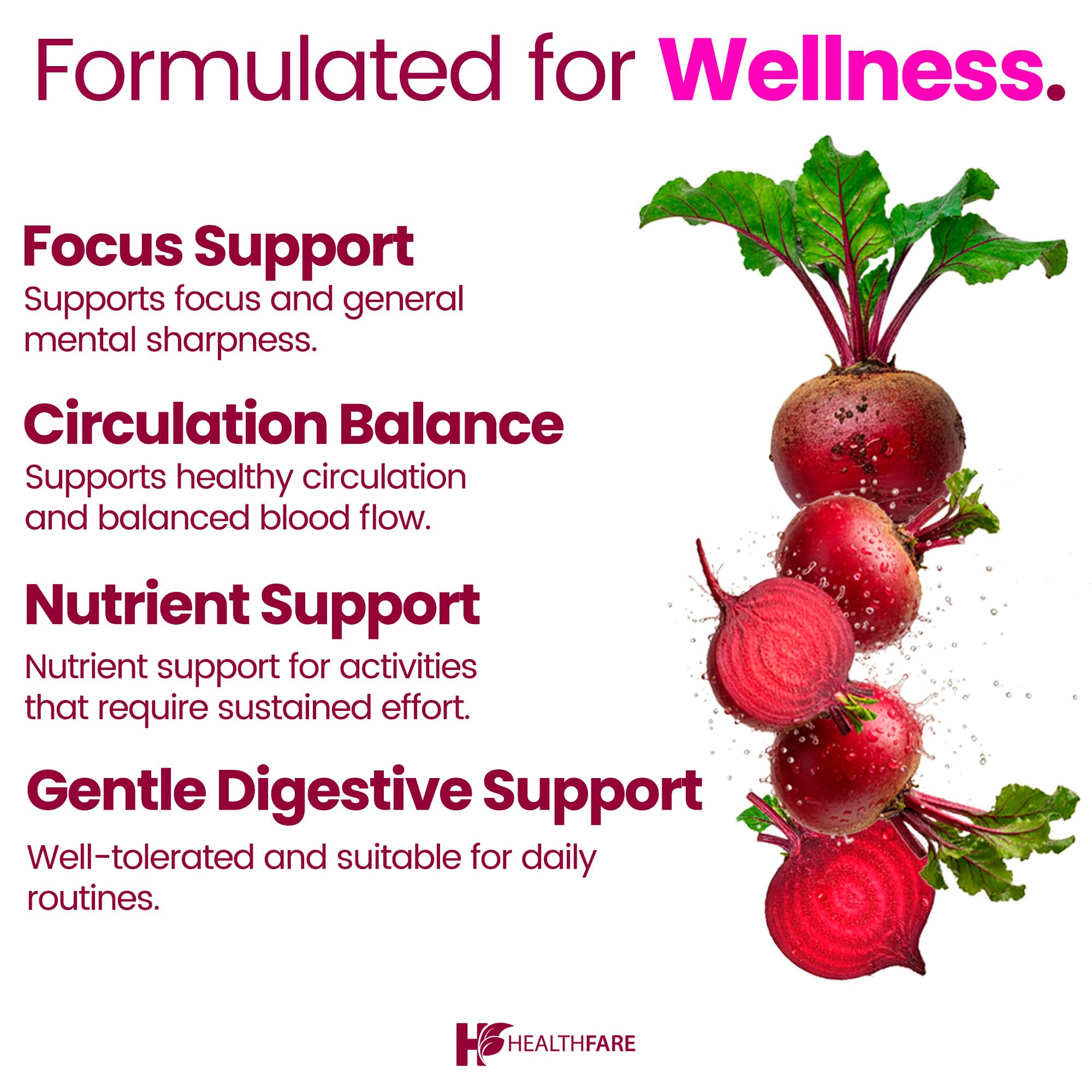Healthfare Beetroot Capsules 2000mg on a wooden table