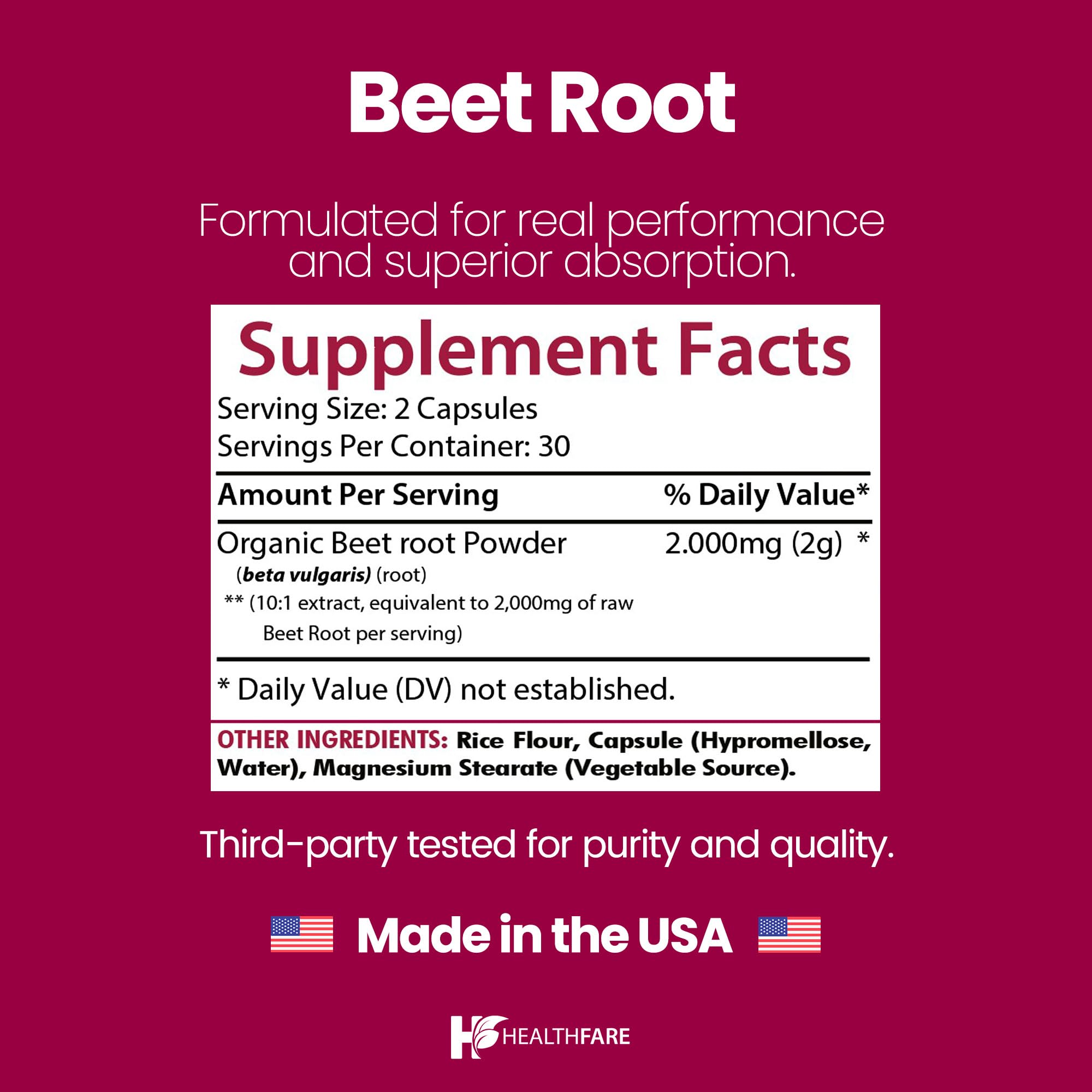 Healthfare Beetroot Capsules 2000mg side view