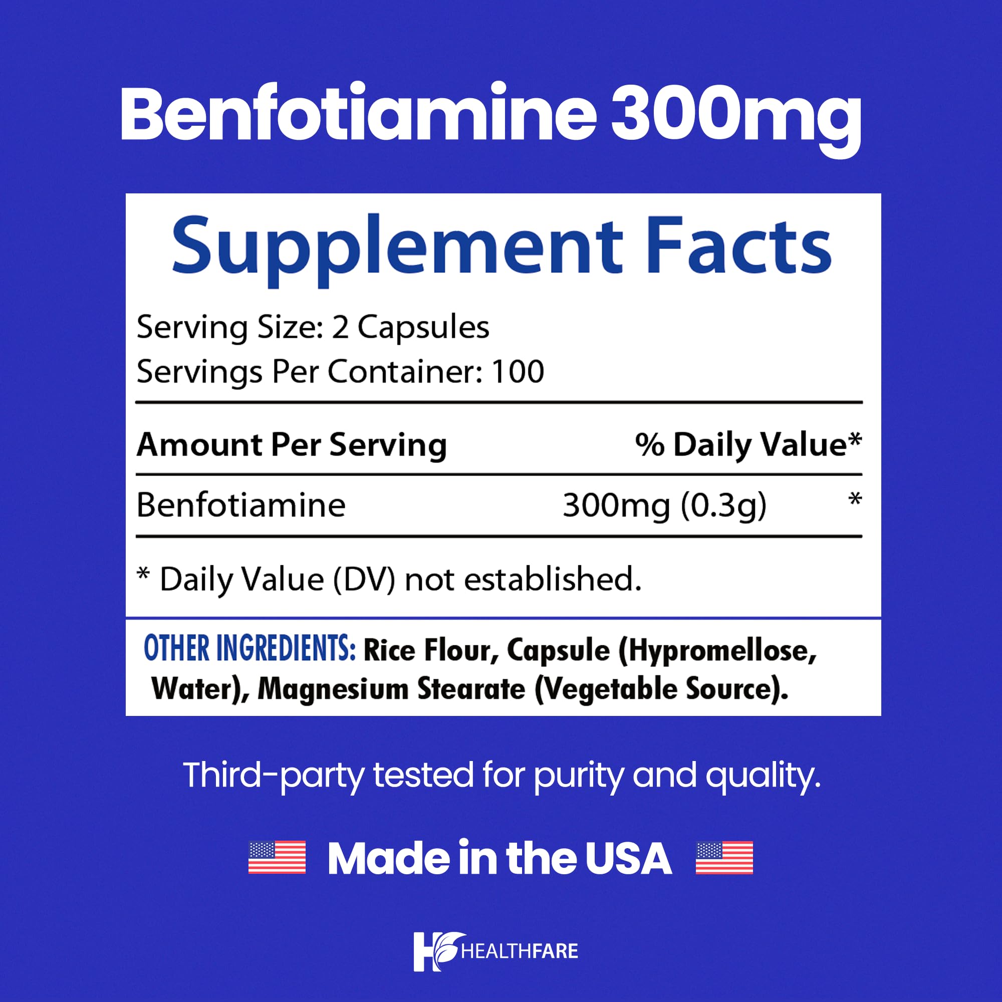 Healthfare Benfotiamine 150mg Vegan Capsules packaging