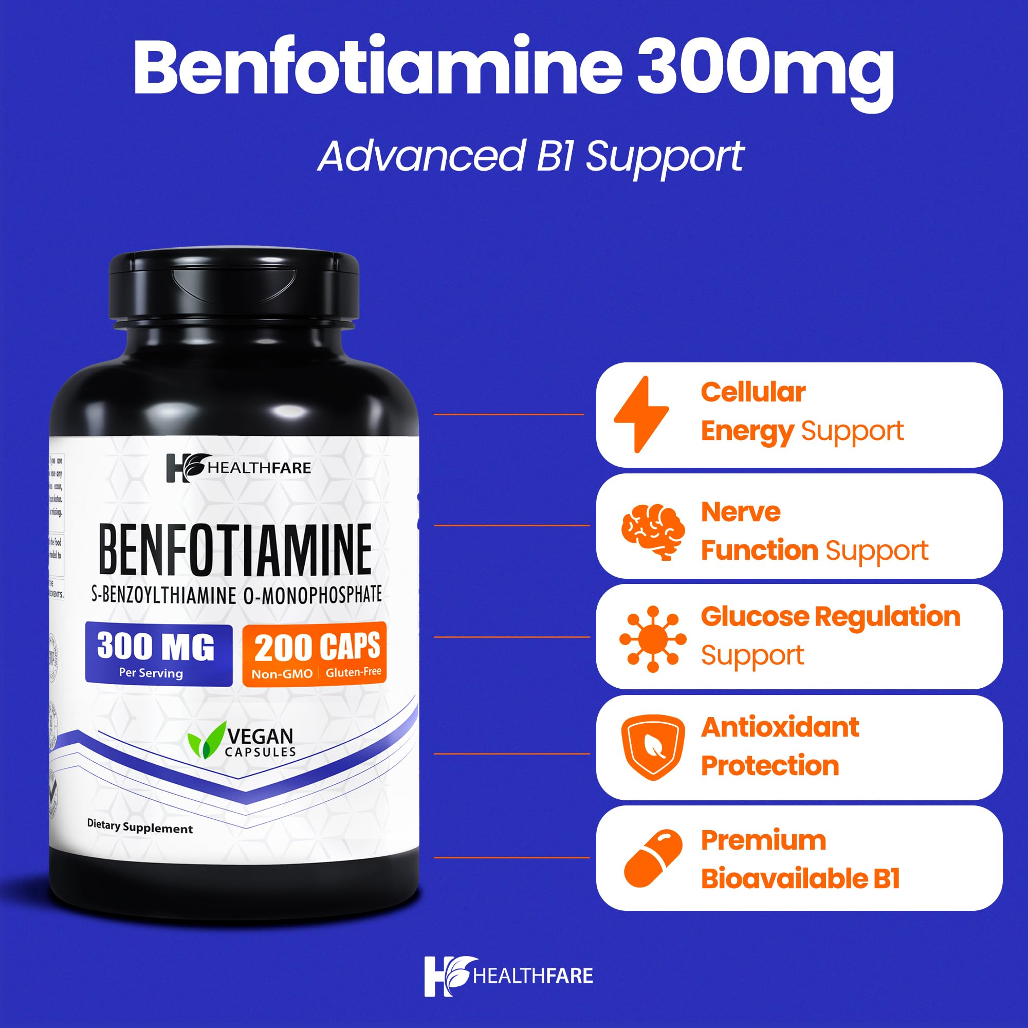 Healthfare Benfotiamine 150mg Vegan Capsules side view