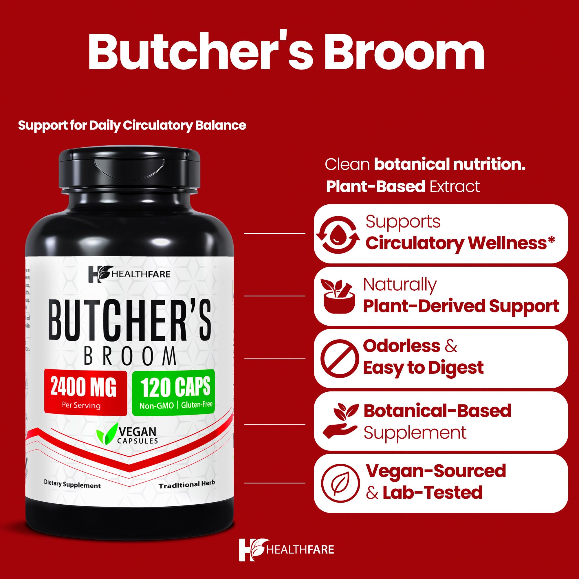 Healthfare Butcher’s Broom Extract Capsules side view