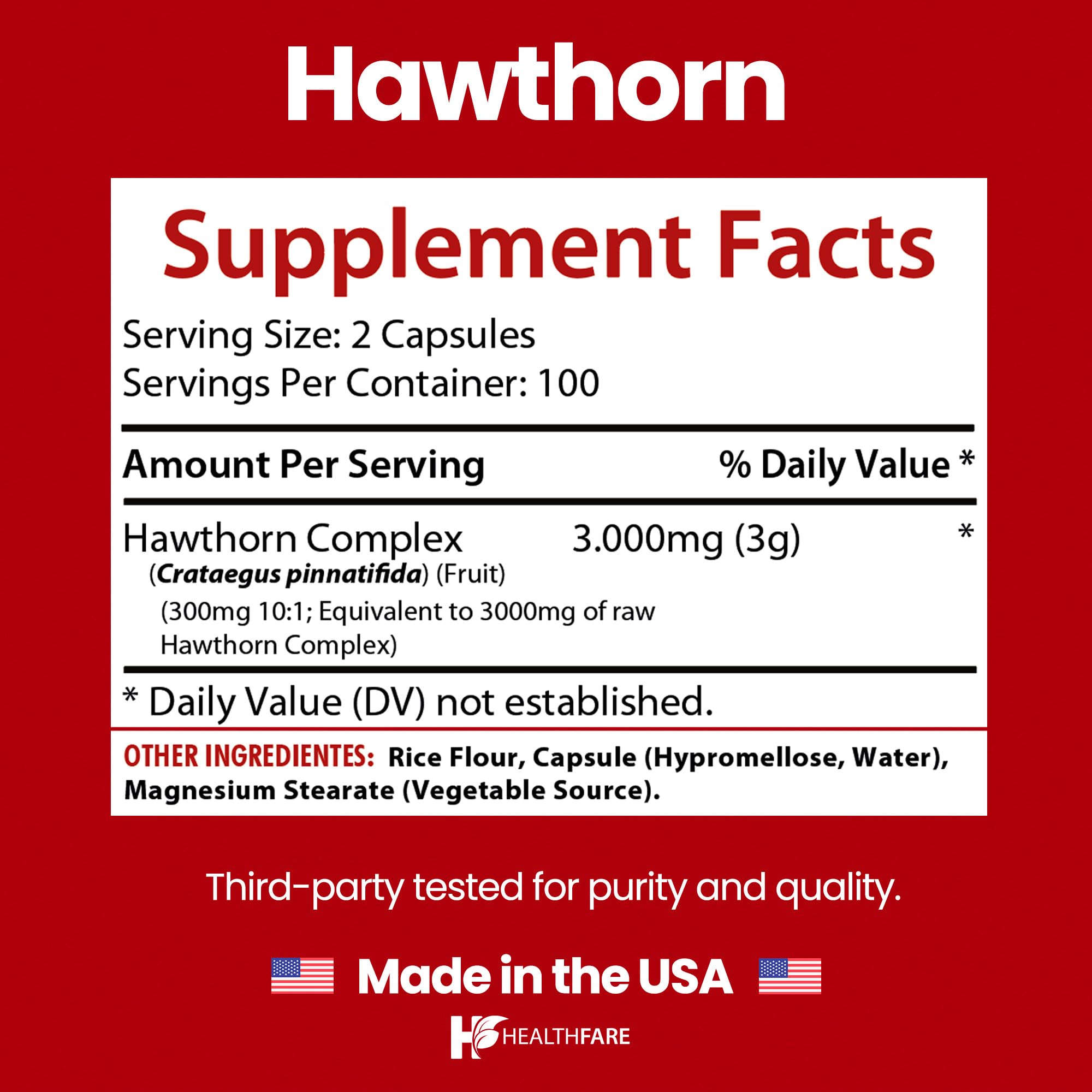 Healthfare Hawthorn Extract 3000mg vegan capsules bottle with label