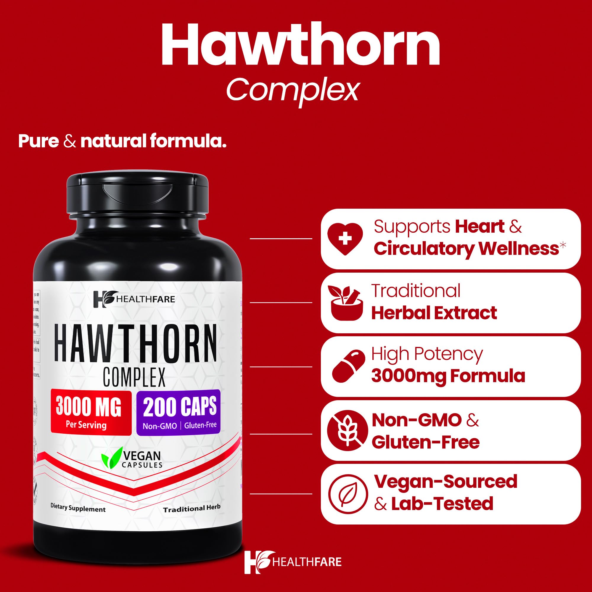 Healthfare Hawthorn Extract 3000mg vegan capsules side view
