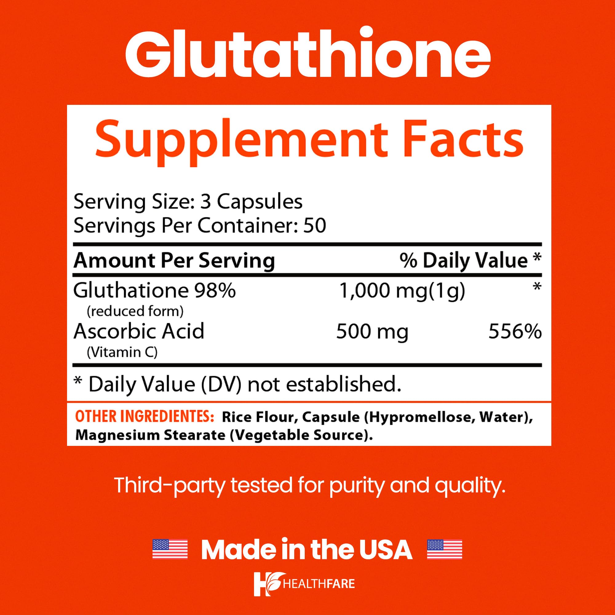 Healthfare L-Glutamine 1000mg supplement side view