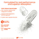 Healthfare L-Glutamine capsules on a wooden table