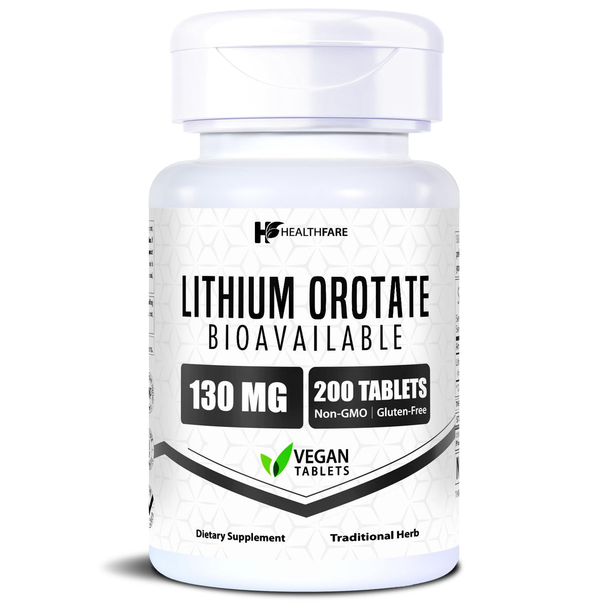 Healthfare Lithium Orotate 200 tablets front view