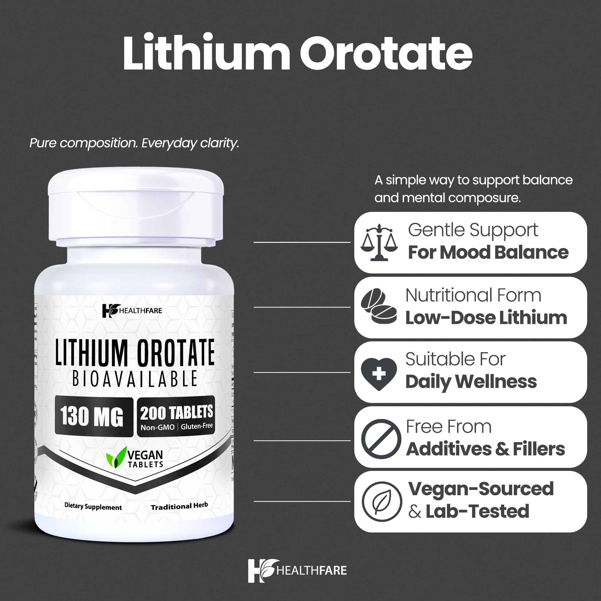 Healthfare Lithium Orotate bottle side view