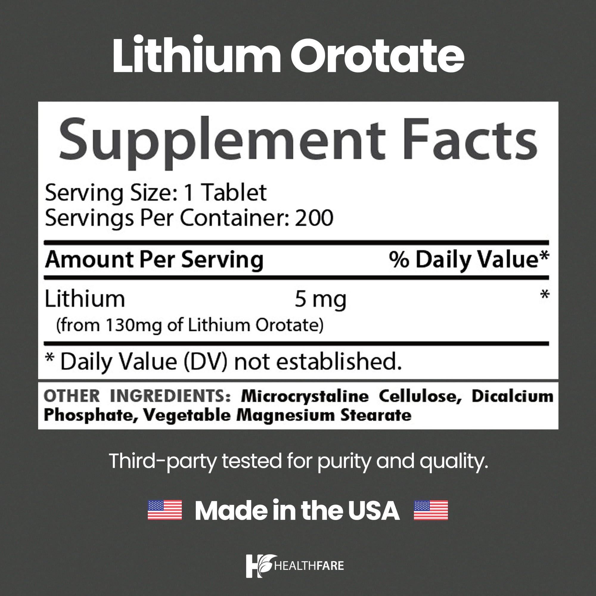 Healthfare Lithium Orotate tablets close-up