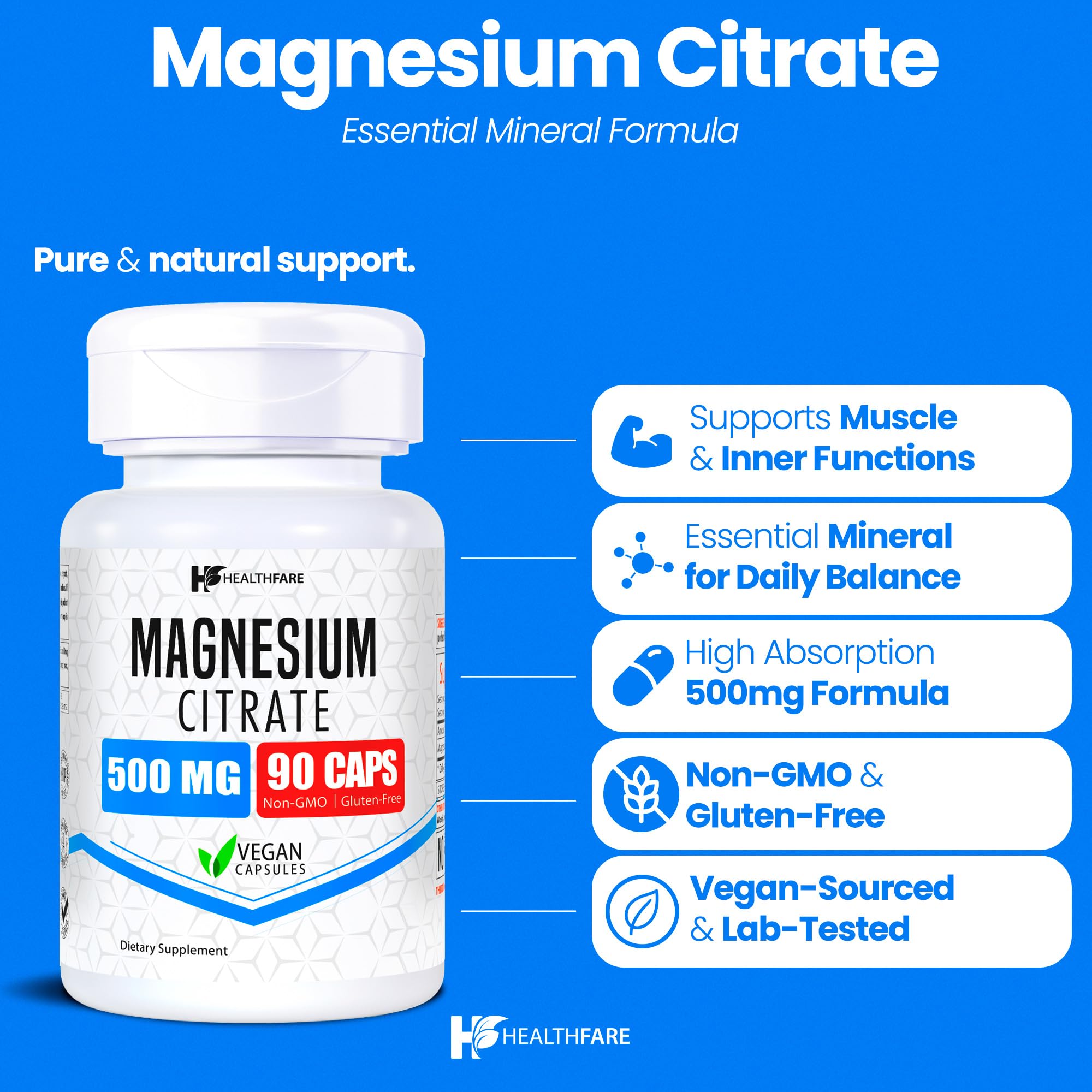 Healthfare Magnesium Citrate Capsules 500mg side view