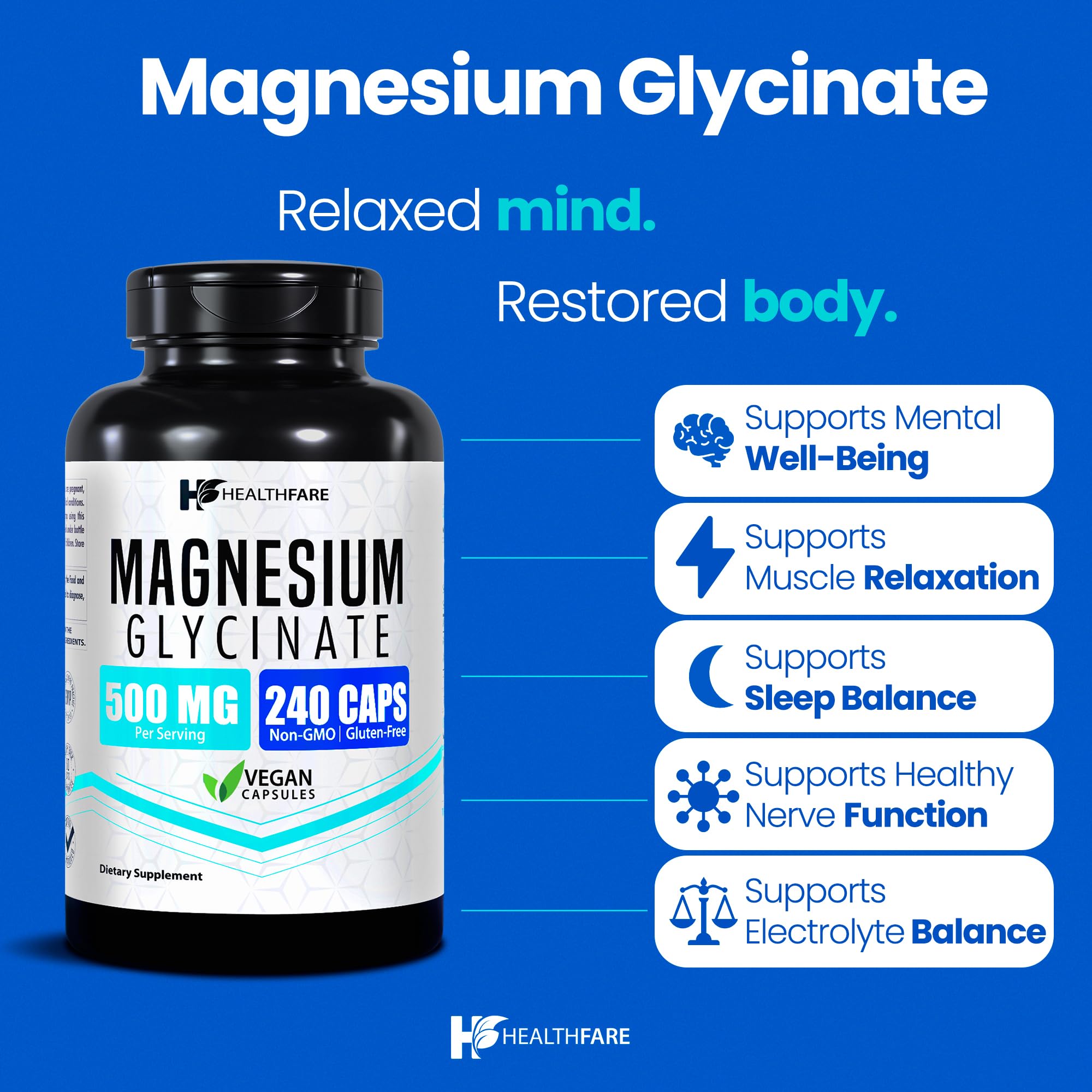 Healthfare Magnesium Glycinate 500mg capsules side view
